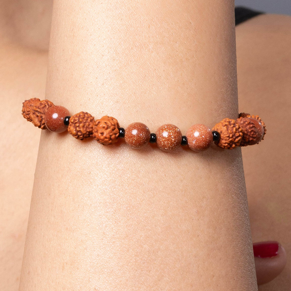 Handmade Rudraksh Bracelet with Semi Precious Golden Sandstone for Unisex - Lookandadorn.com