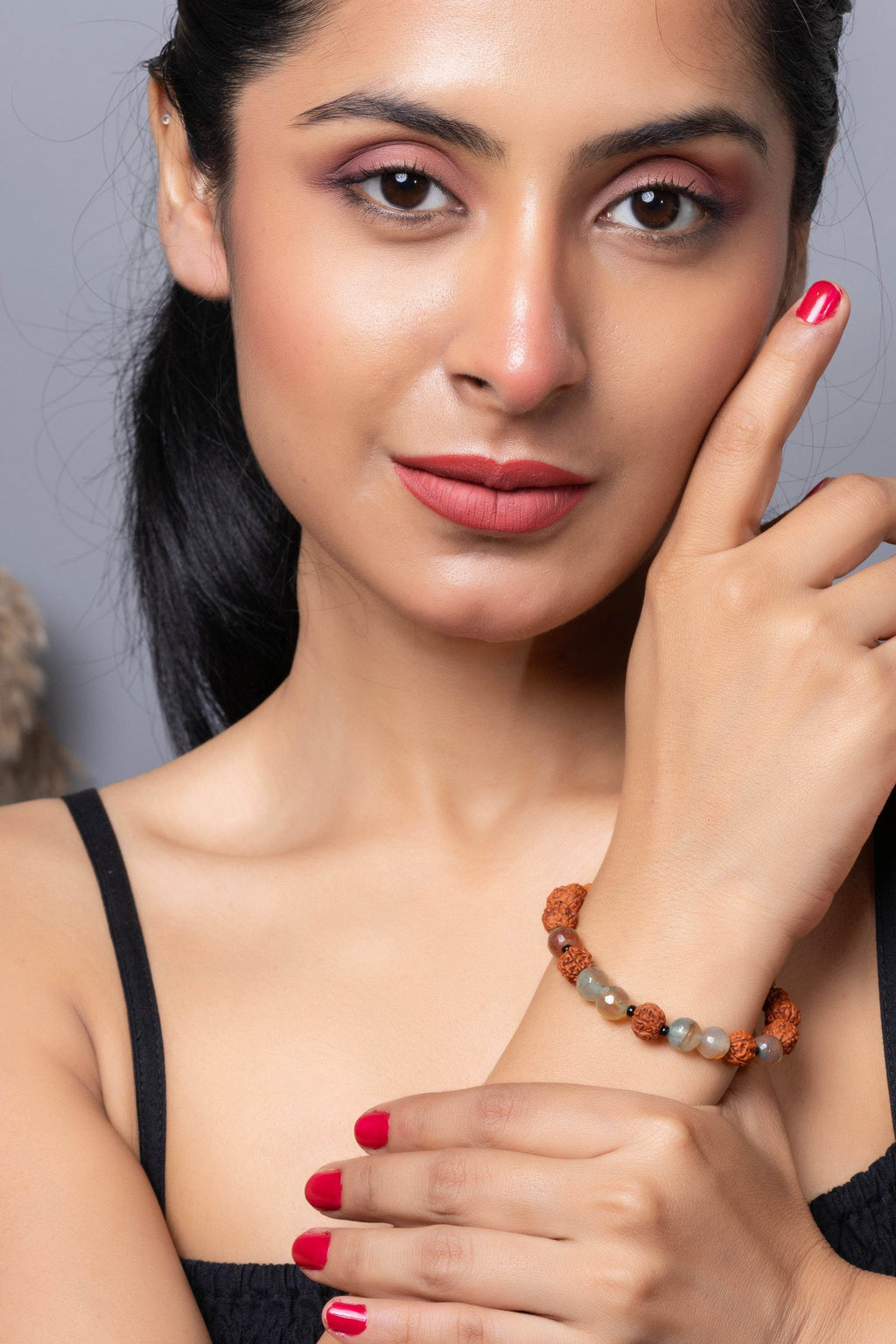Handmade Rudraksh Bracelet with Semi Precious Aqua Jasper for Elegant Everyday Wear - Lookandadorn.com