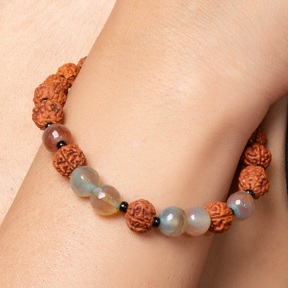 Handmade Rudraksh Bracelet with Semi Precious Aqua Jasper for Elegant Everyday Wear - Lookandadorn.com