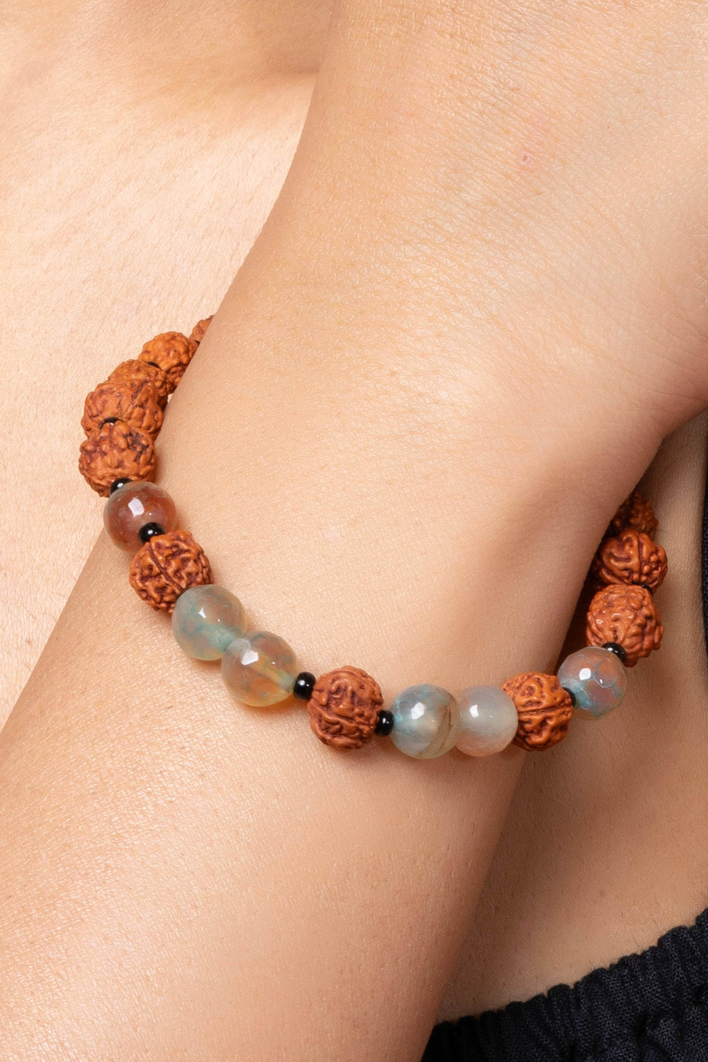 Handmade Rudraksh Bracelet with Semi Precious Aqua Jasper for Elegant Everyday Wear - Lookandadorn.com