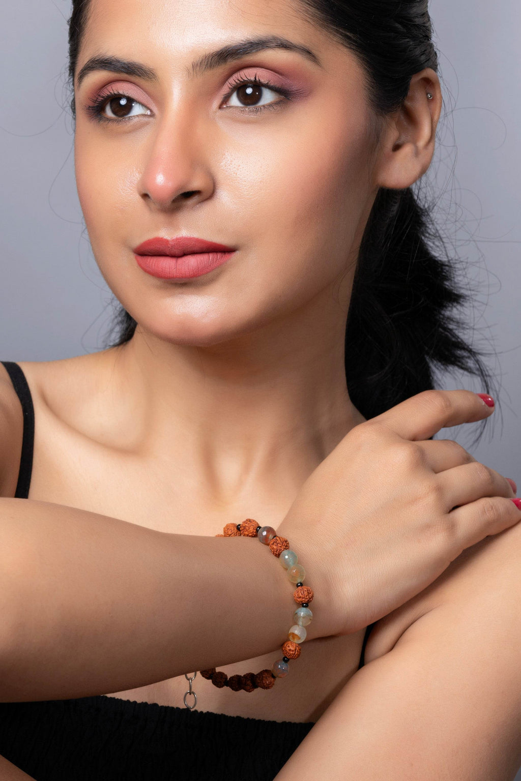 Handmade Rudraksh Bracelet with Semi Precious Aqua Jasper for Elegant Everyday Wear - Lookandadorn.com