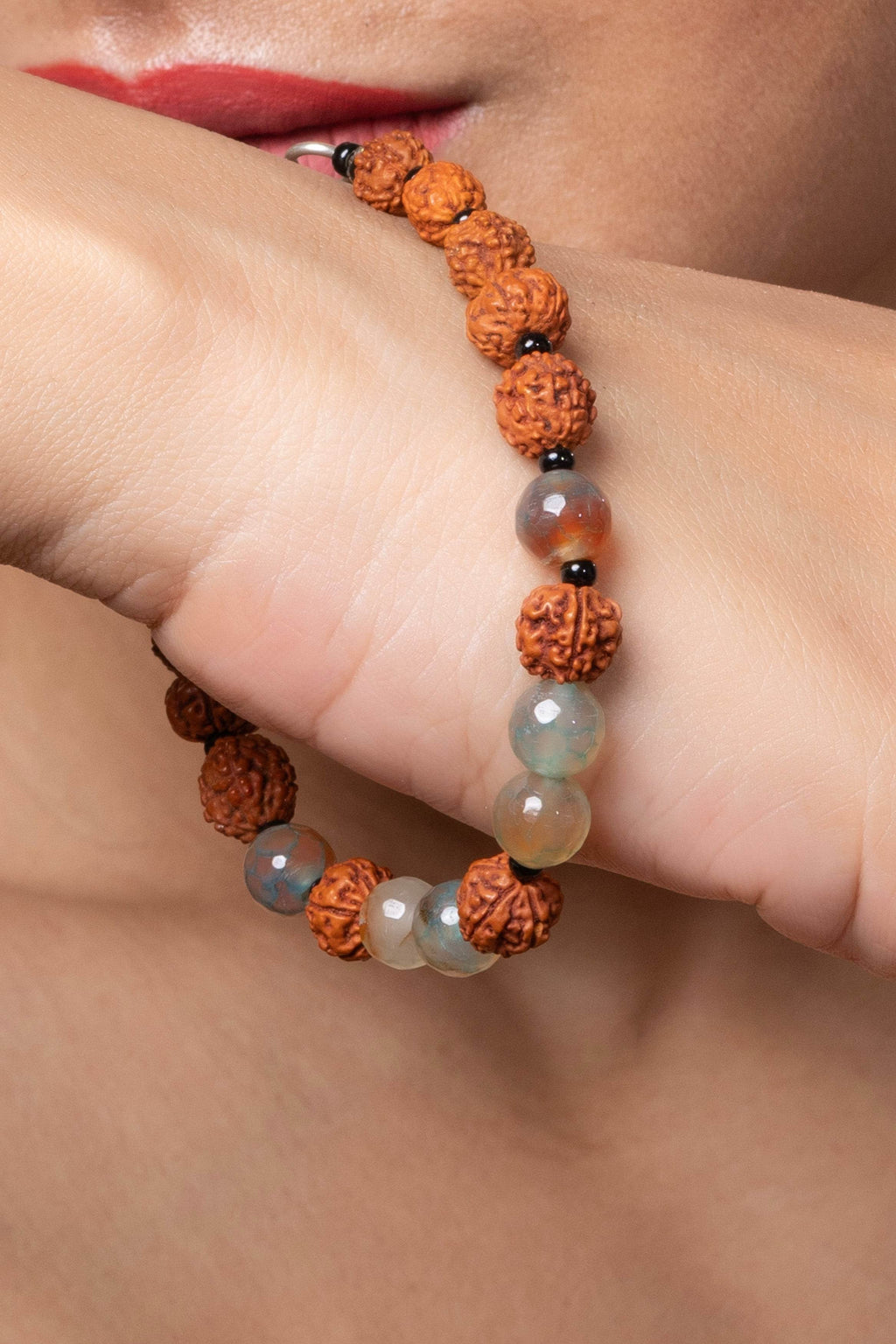 Handmade Rudraksh Bracelet with Semi Precious Aqua Jasper for Elegant Everyday Wear - Lookandadorn.com