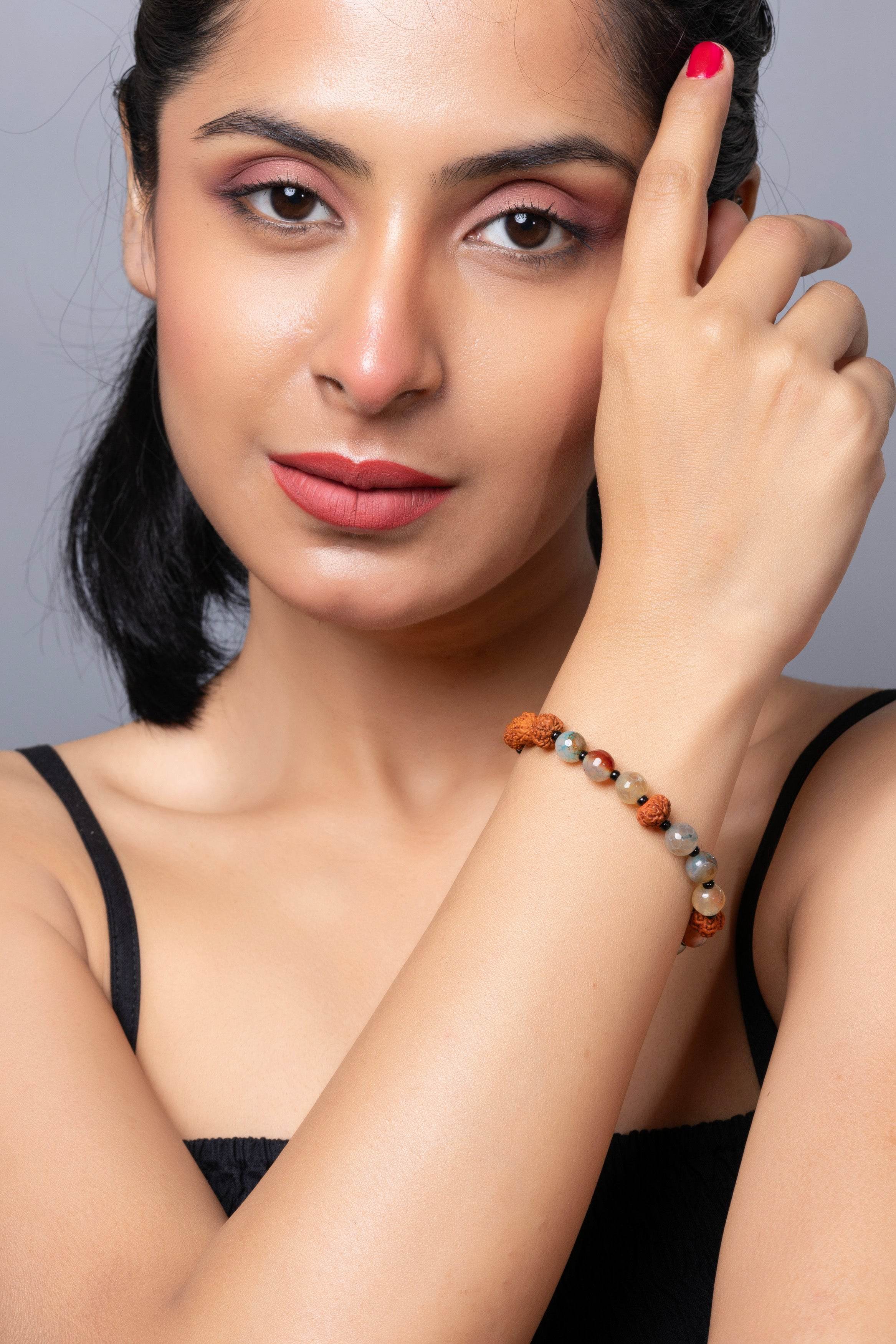 Handmade Aqua Jasper and Rudraksh Bracelet - Unisex Elegant Everyday Wear - Lookandadorn.com