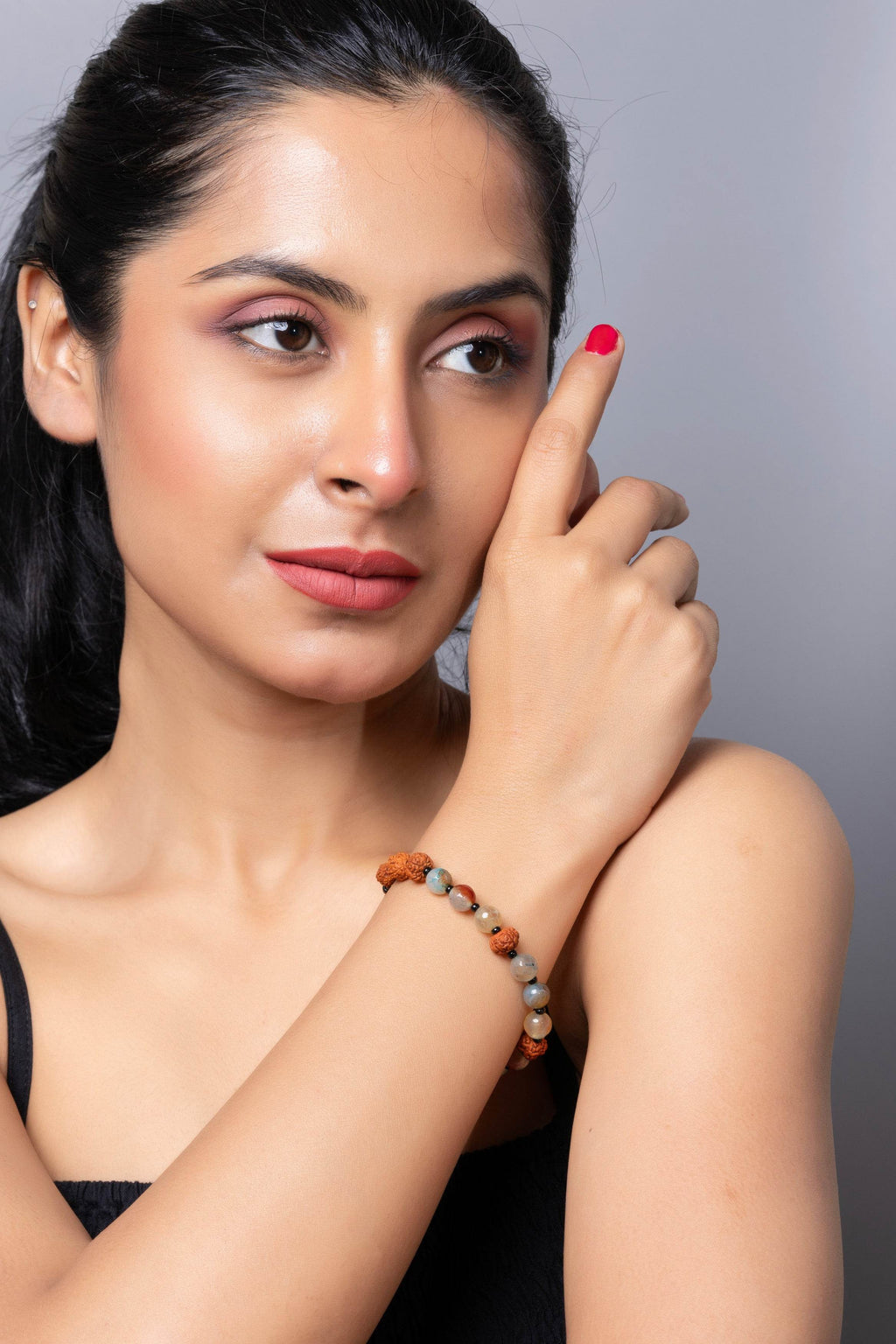 Handmade Aqua Jasper and Rudraksh Bracelet - Unisex Elegant Everyday Wear - Lookandadorn.com