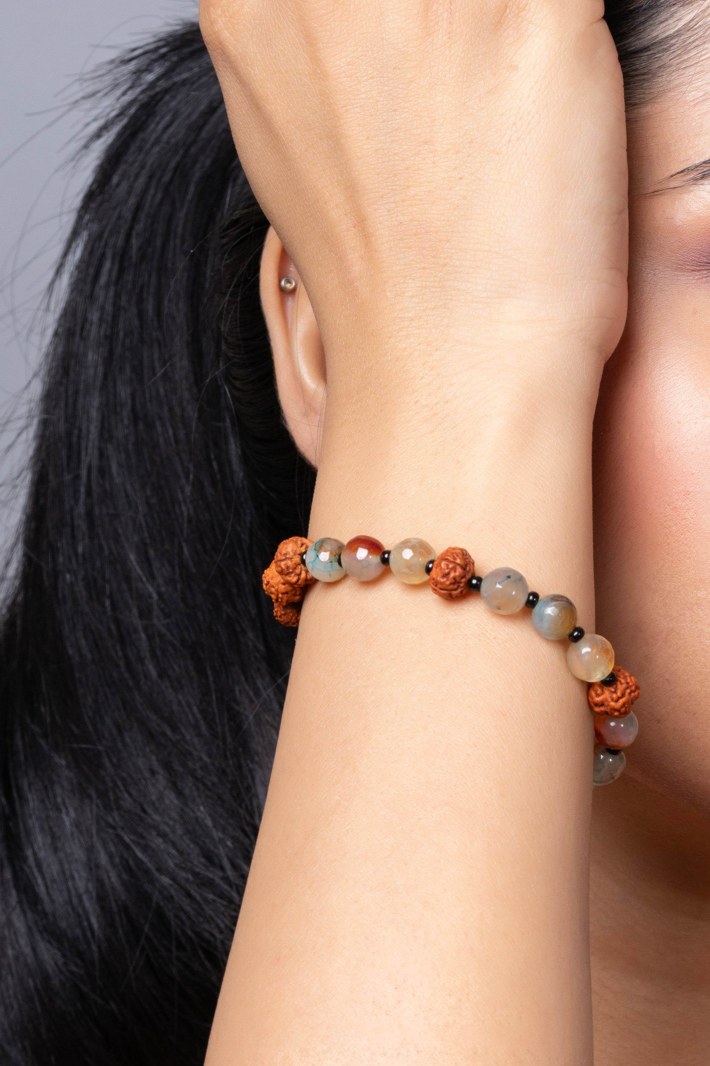 Handmade Aqua Jasper and Rudraksh Bracelet - Unisex Elegant Everyday Wear - Lookandadorn.com