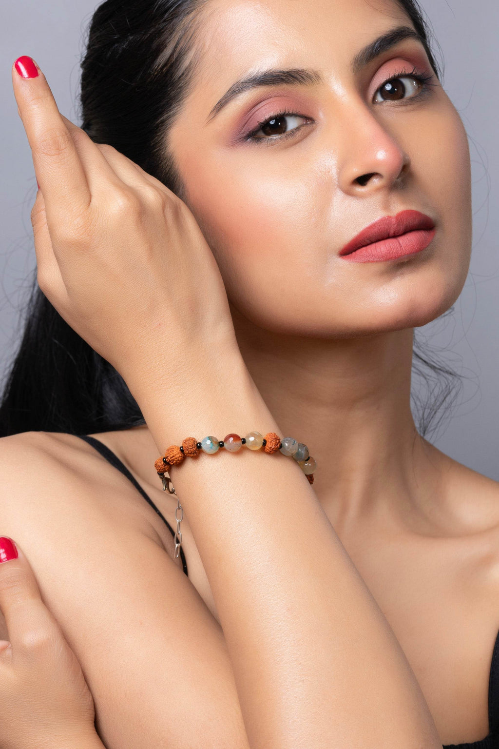 Handmade Aqua Jasper and Rudraksh Bracelet - Unisex Elegant Everyday Wear - Lookandadorn.com