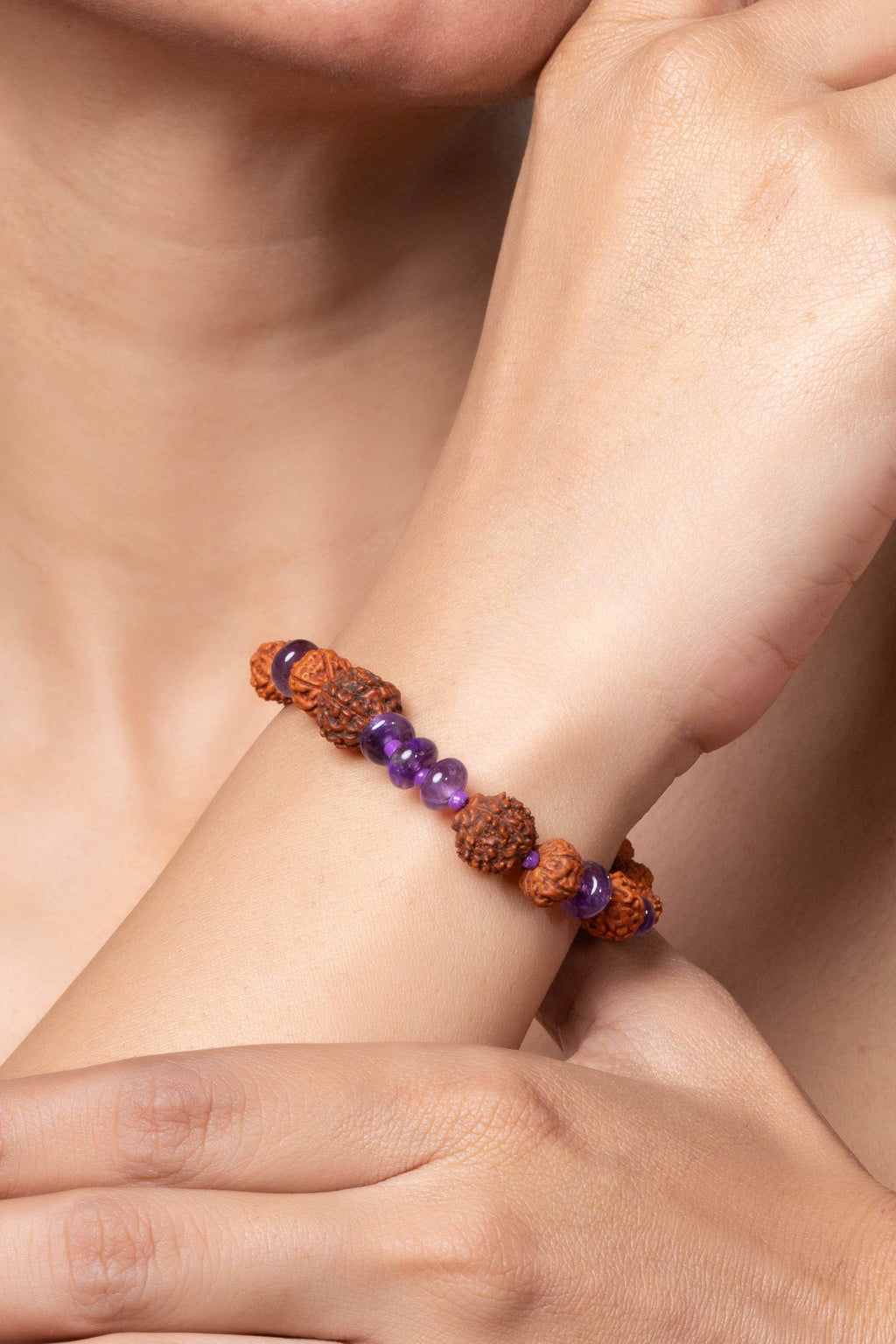 Handmade Rudraksh Bracelet with Semi Precious Purple Amethyst for Elegant Everyday Wear - Lookandadorn.com