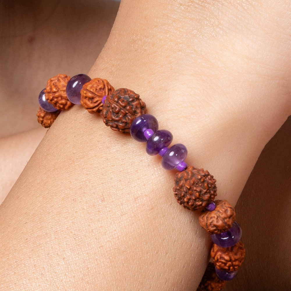 Handmade Rudraksh Bracelet with Semi Precious Purple Amethyst for Elegant Everyday Wear - Lookandadorn.com