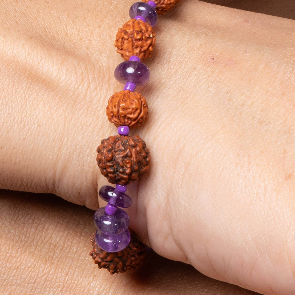 Handmade Rudraksh Bracelet with Semi Precious Purple Amethyst for Elegant Everyday Wear - Lookandadorn.com