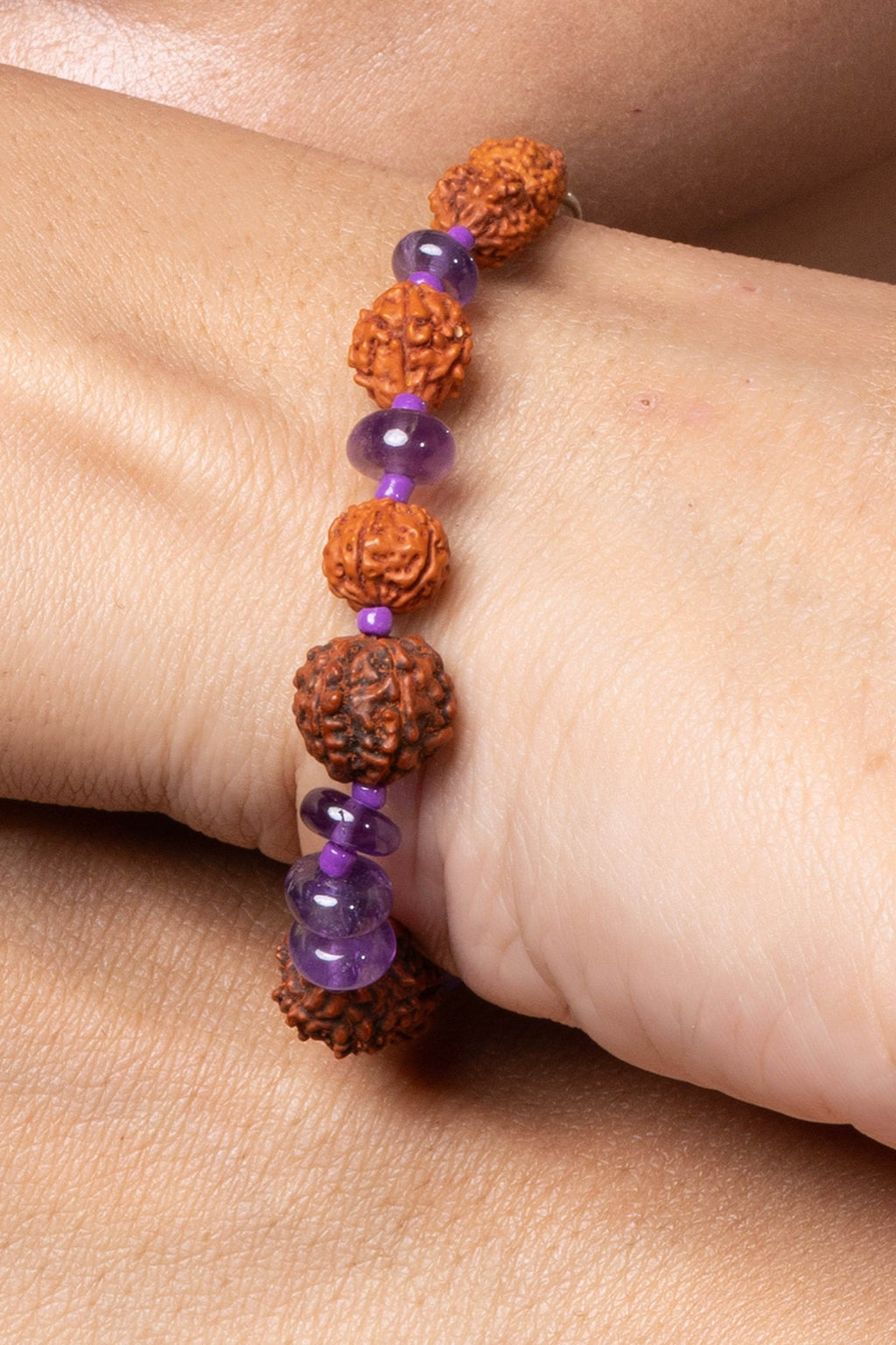 Handmade Rudraksh Bracelet with Semi Precious Purple Amethyst for Elegant Everyday Wear - Lookandadorn.com