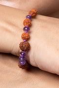 Handmade Rudraksh Bracelet with Semi Precious Purple Amethyst for Elegant Everyday Wear - Lookandadorn.com