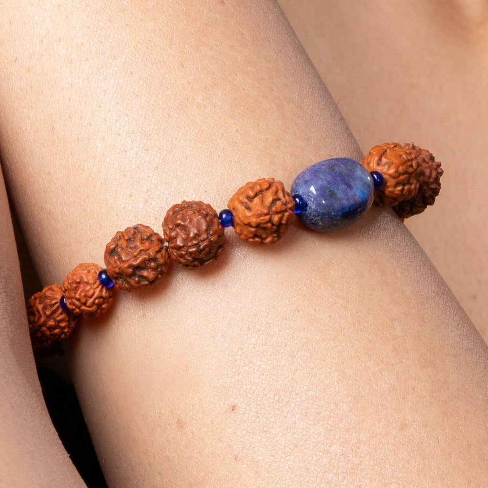Handmade Rudraksh Bracelet with Semi Precious Blue Lapis Lazuli for Elegant Everyday Wear - Lookandadorn.com
