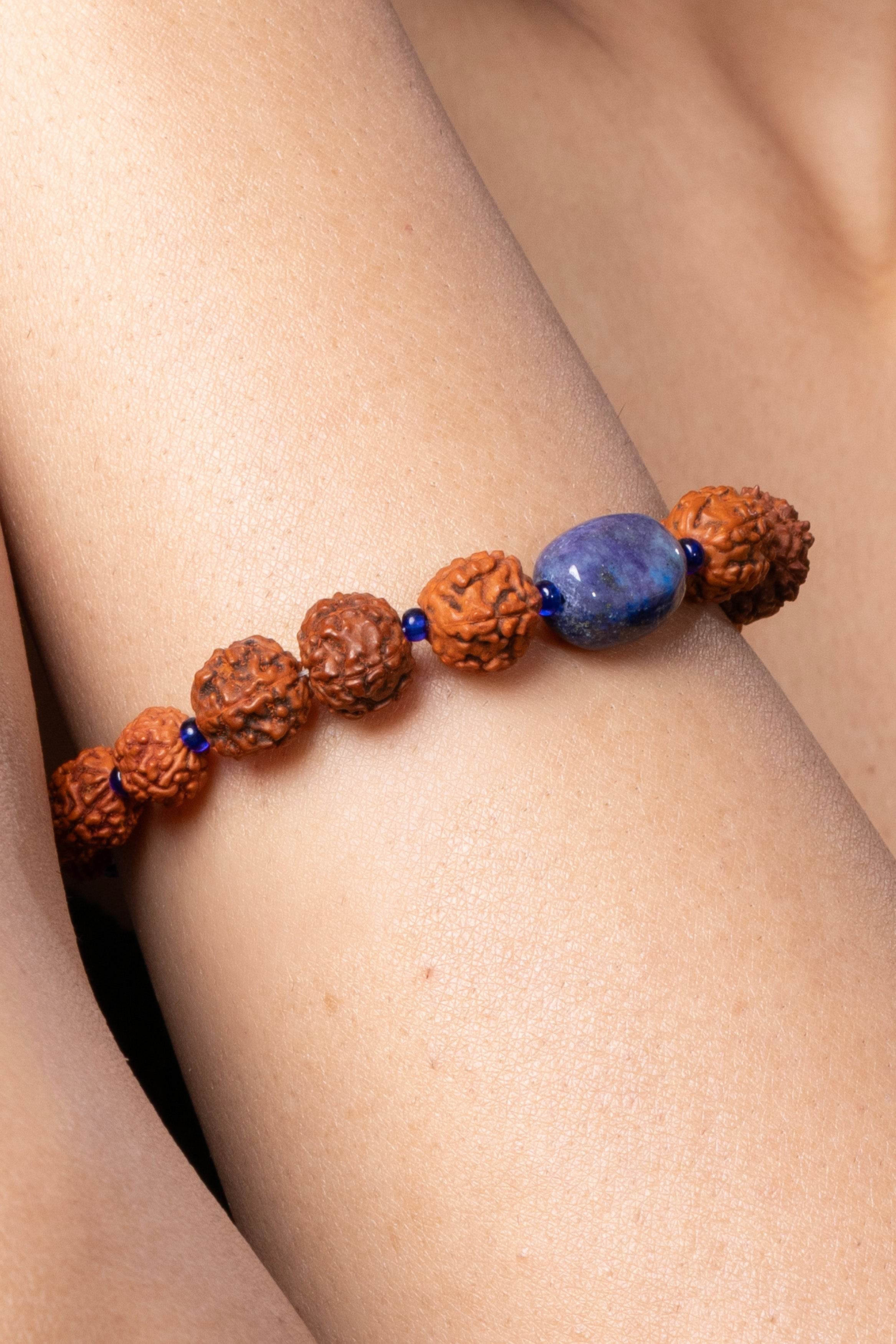 Handmade Rudraksh Bracelet with Semi Precious Blue Lapis Lazuli for Elegant Everyday Wear - Lookandadorn.com