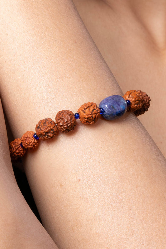 Handmade Semi Precious Blue Lapiz Lazuli Faux Rudraksh Unisex Bracelet for Elegant Everyday Wear - Lookandadorn.com
