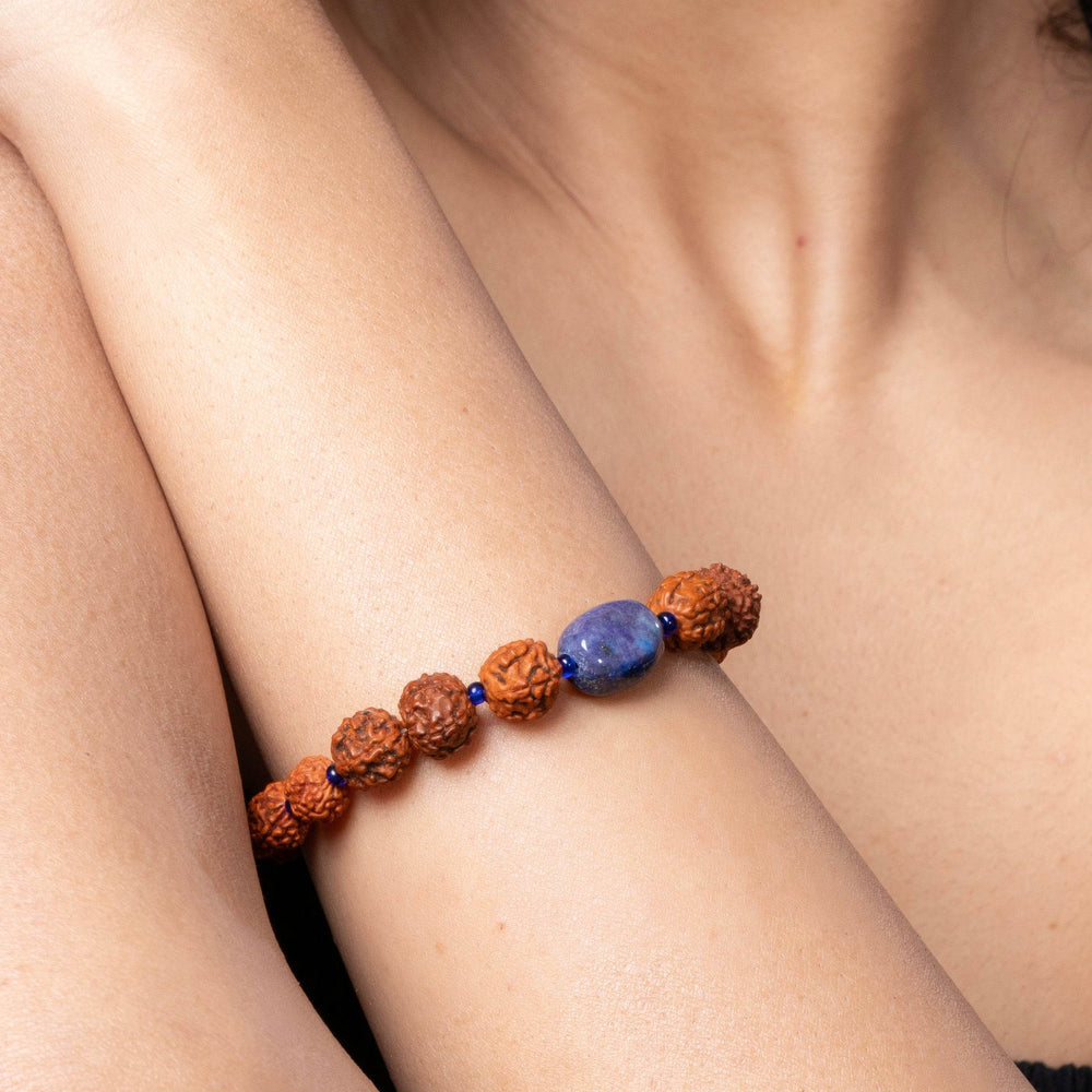 Handmade Rudraksh Bracelet with Semi Precious Blue Lapis Lazuli for Elegant Everyday Wear - Lookandadorn.com