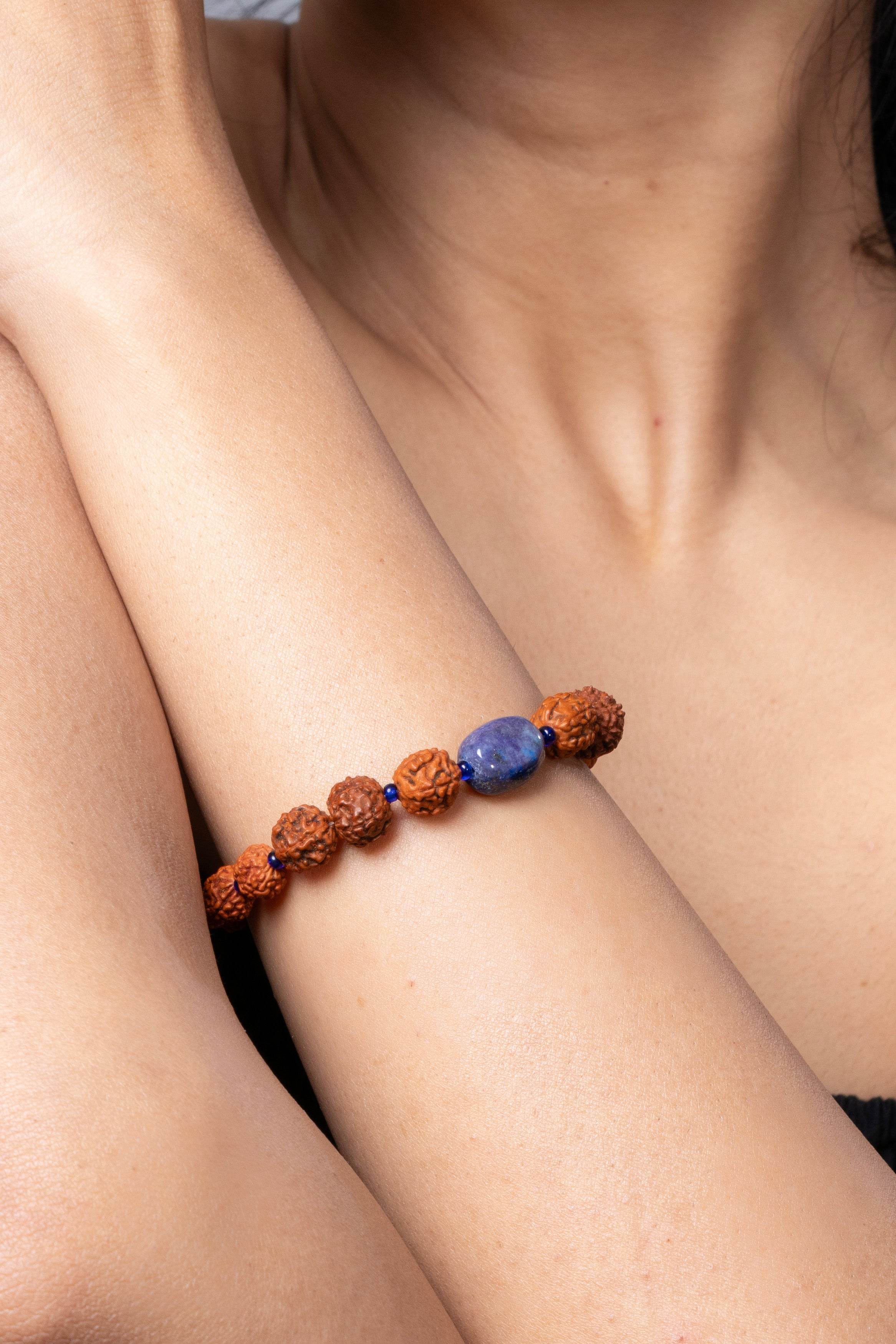 Handmade Rudraksh Bracelet with Semi Precious Blue Lapis Lazuli for Elegant Everyday Wear - Lookandadorn.com