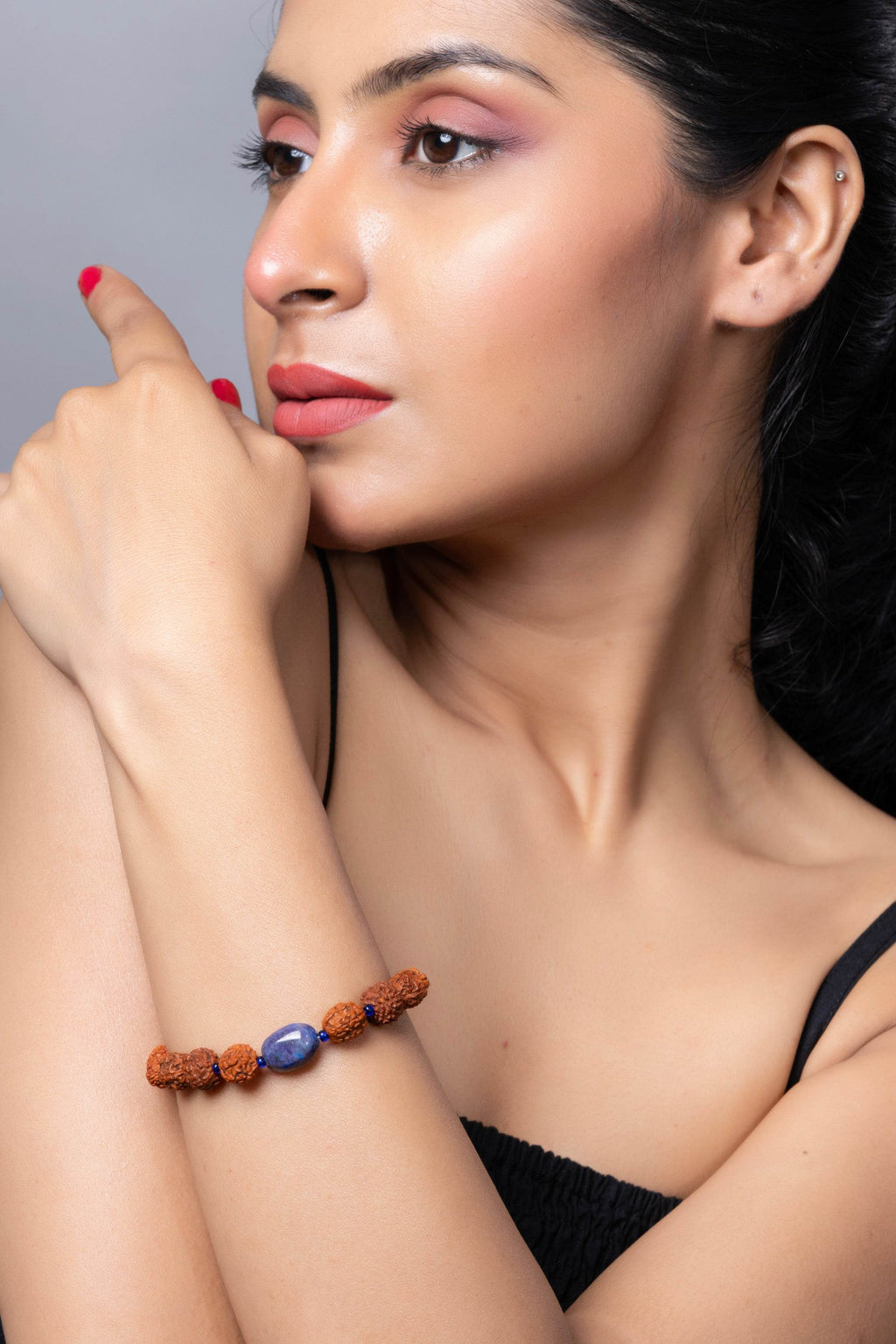 Handmade Rudraksh Bracelet with Semi Precious Blue Lapis Lazuli for Elegant Everyday Wear - Lookandadorn.com
