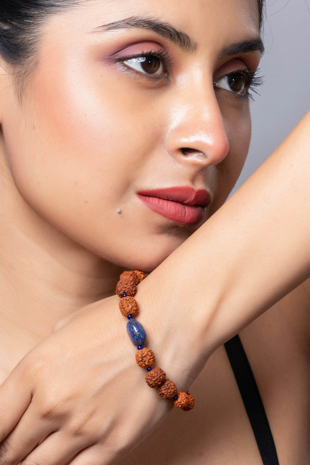 Handmade Rudraksh Bracelet with Semi Precious Blue Lapis Lazuli for Elegant Everyday Wear - Lookandadorn.com