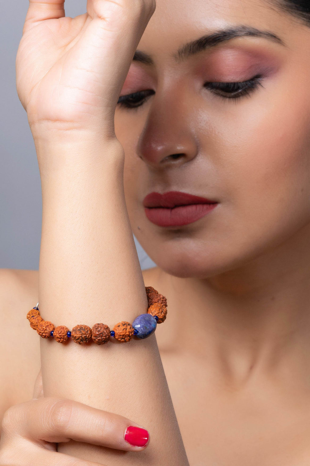 Handmade Rudraksh Bracelet with Semi Precious Blue Lapis Lazuli for Elegant Everyday Wear - Lookandadorn.com