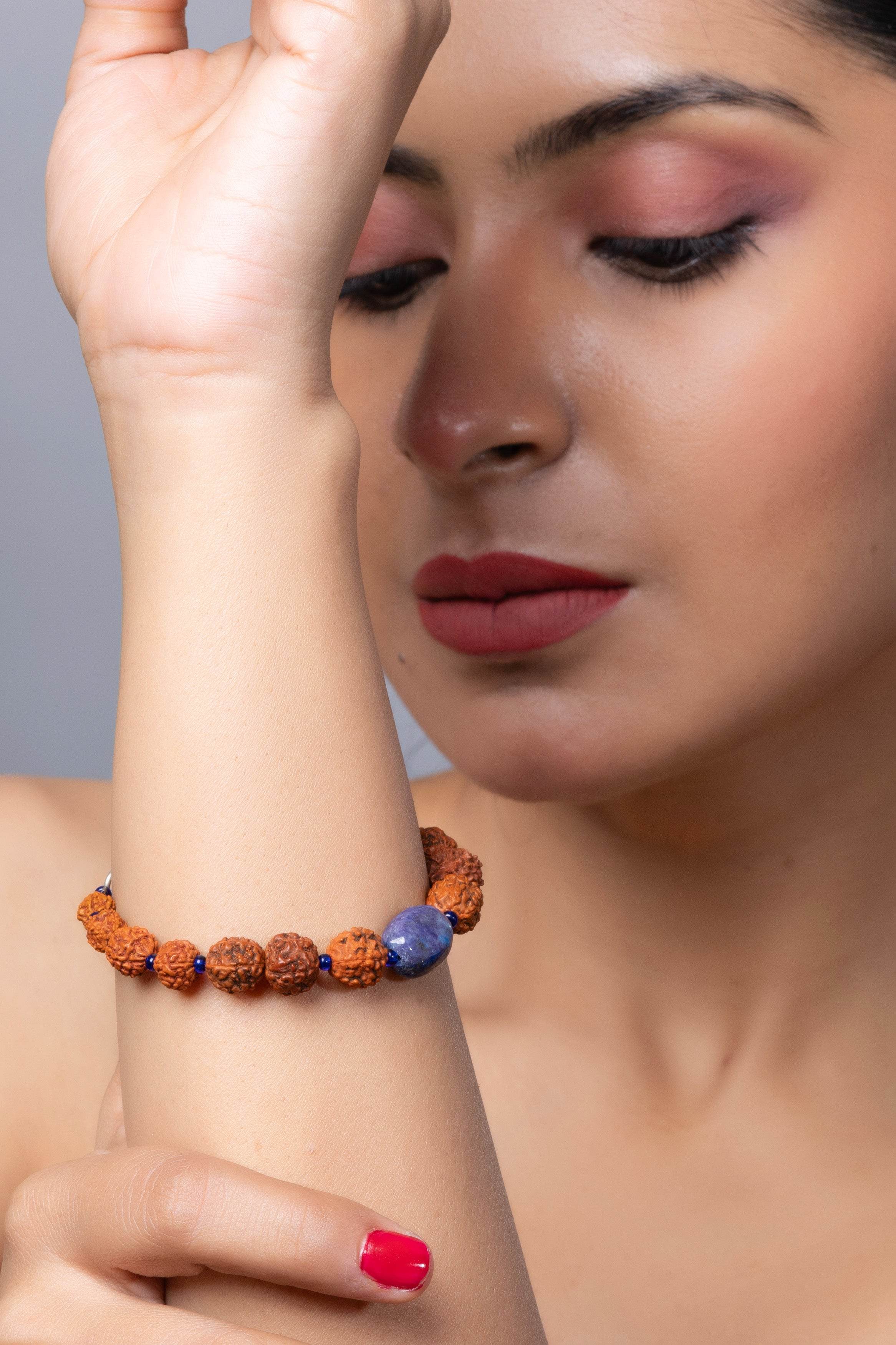 Handmade Rudraksh Bracelet with Semi Precious Blue Lapis Lazuli for Elegant Everyday Wear - Lookandadorn.com