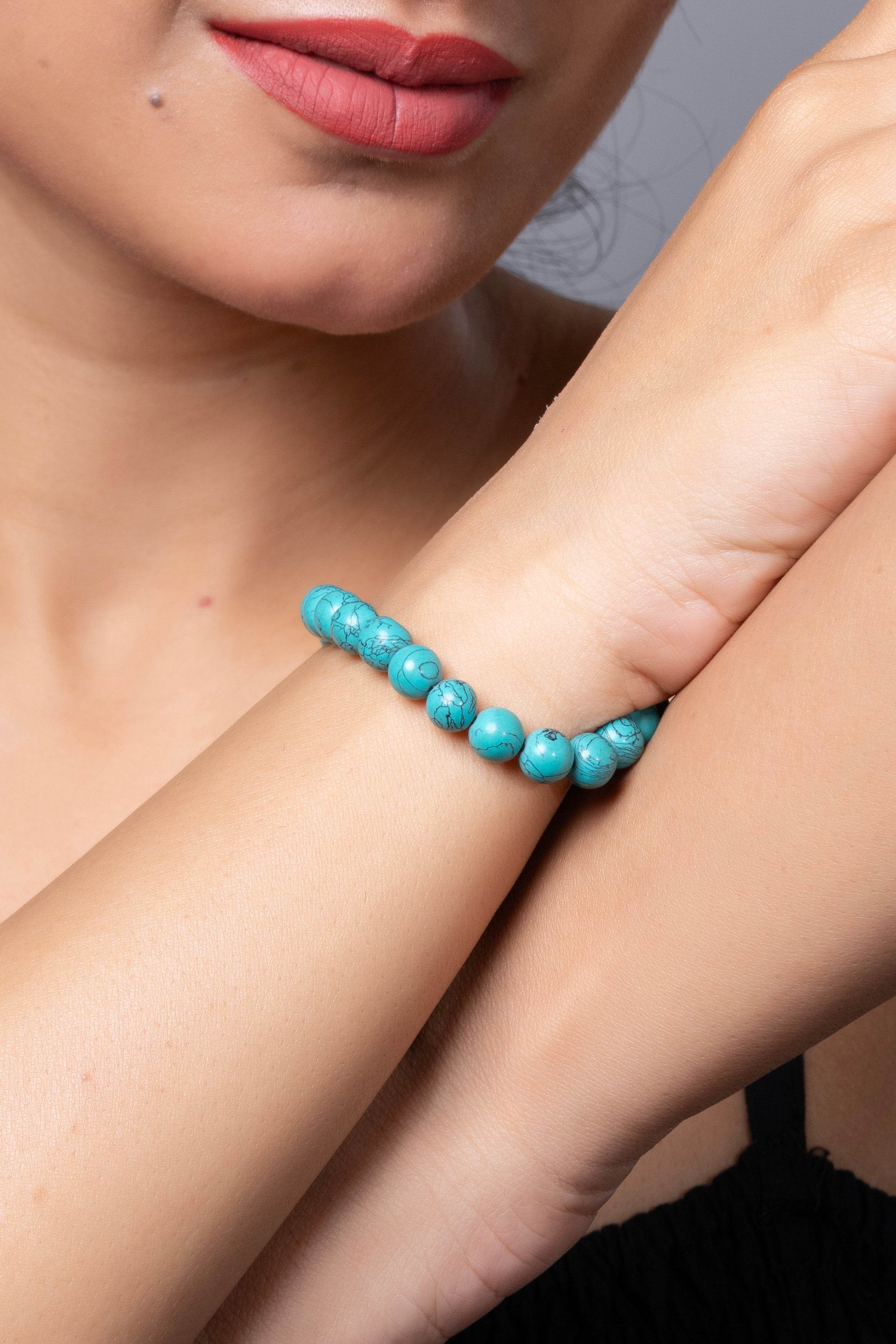 Handmade Semi Precious Firoza Turquoise Bead Bracelet for Elegant Everyday Wear - Lookandadorn.com