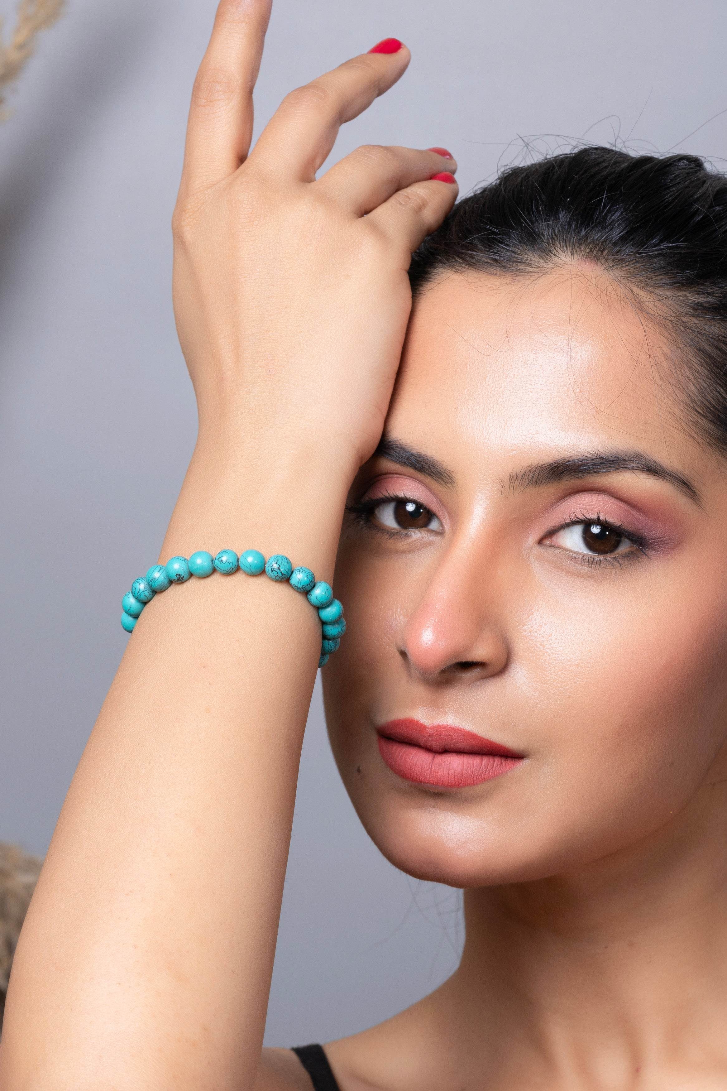 Handmade Semi Precious Firoza Turquoise Bead Bracelet for Elegant Everyday Wear - Lookandadorn.com