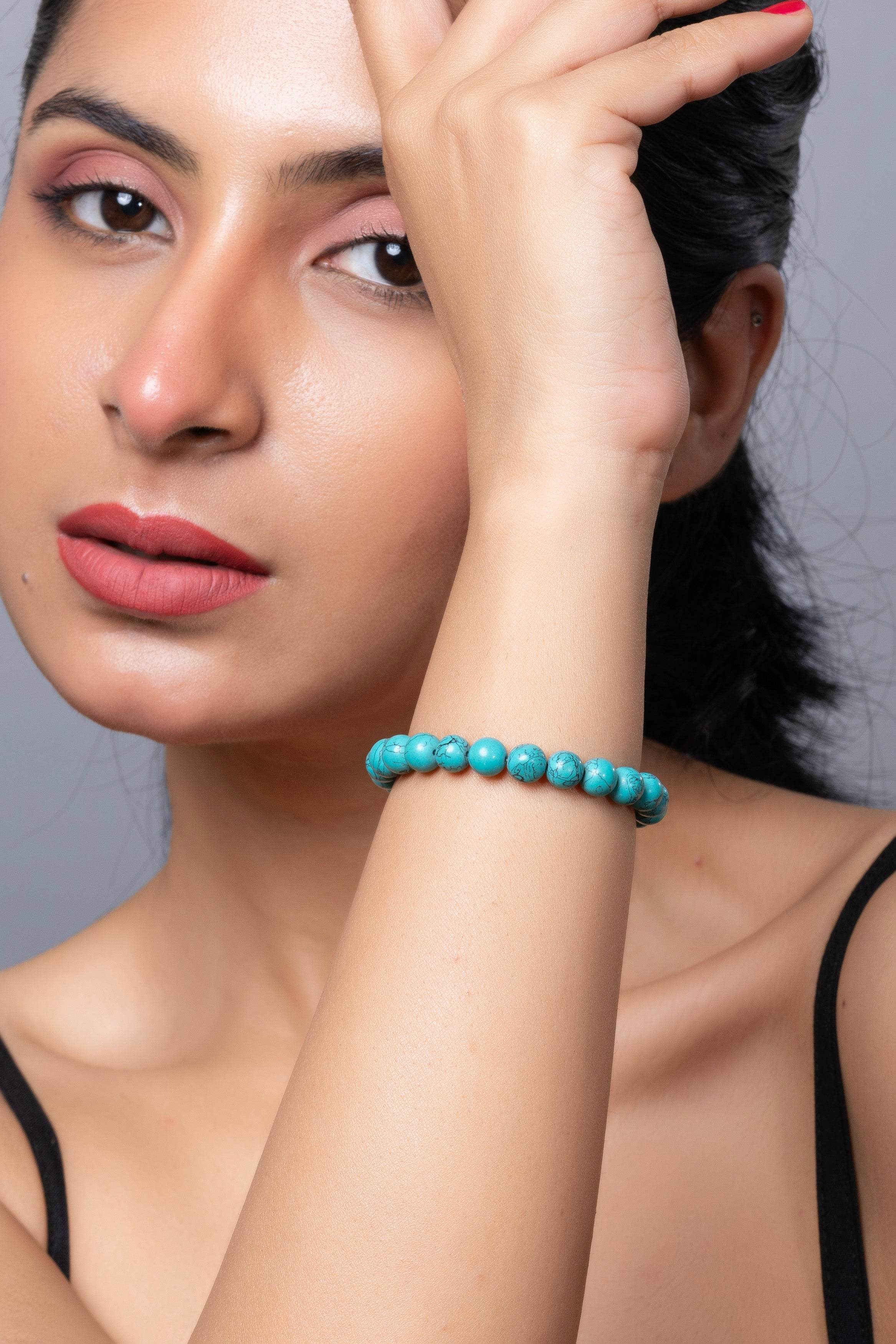 Handmade Semi Precious Firoza Turquoise Bead Bracelet for Elegant Everyday Wear - Lookandadorn.com
