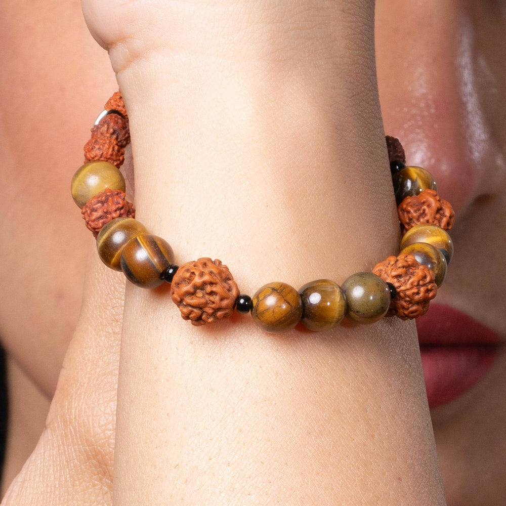 Handmade Rudraksh Bracelet with Semi Precious Brown Tiger's Eye for Unisex - Lookandadorn.com