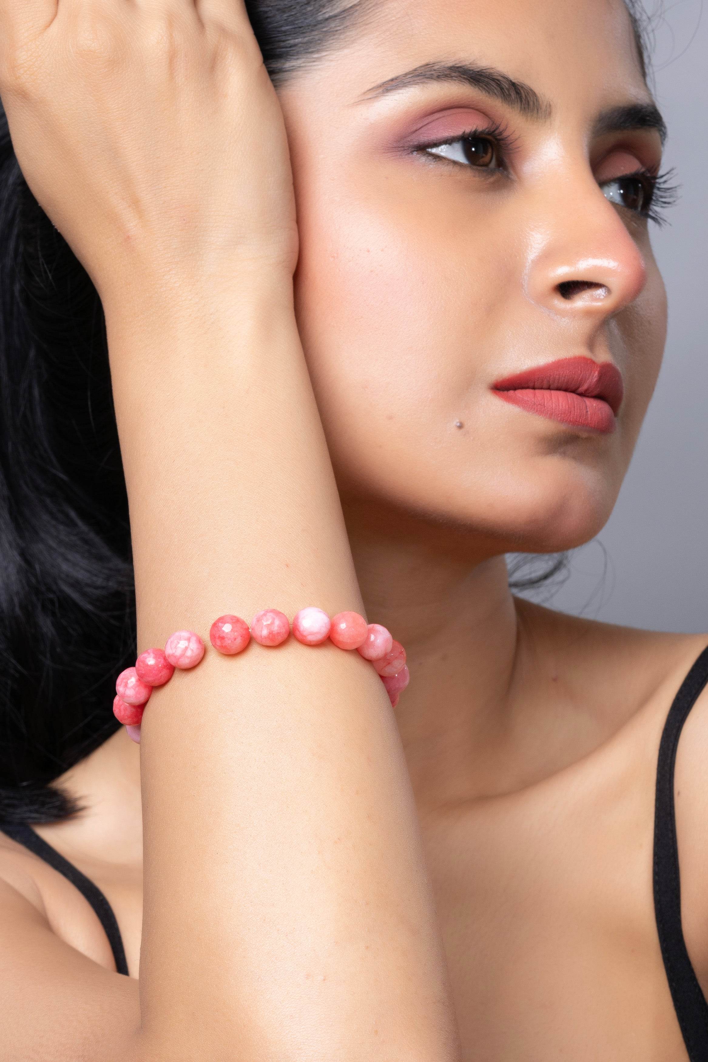Handmade Semi Precious Peach Argentina Rhodochrosite Unisex Bracelet for Elegant Everyday Wear - Lookandadorn.com