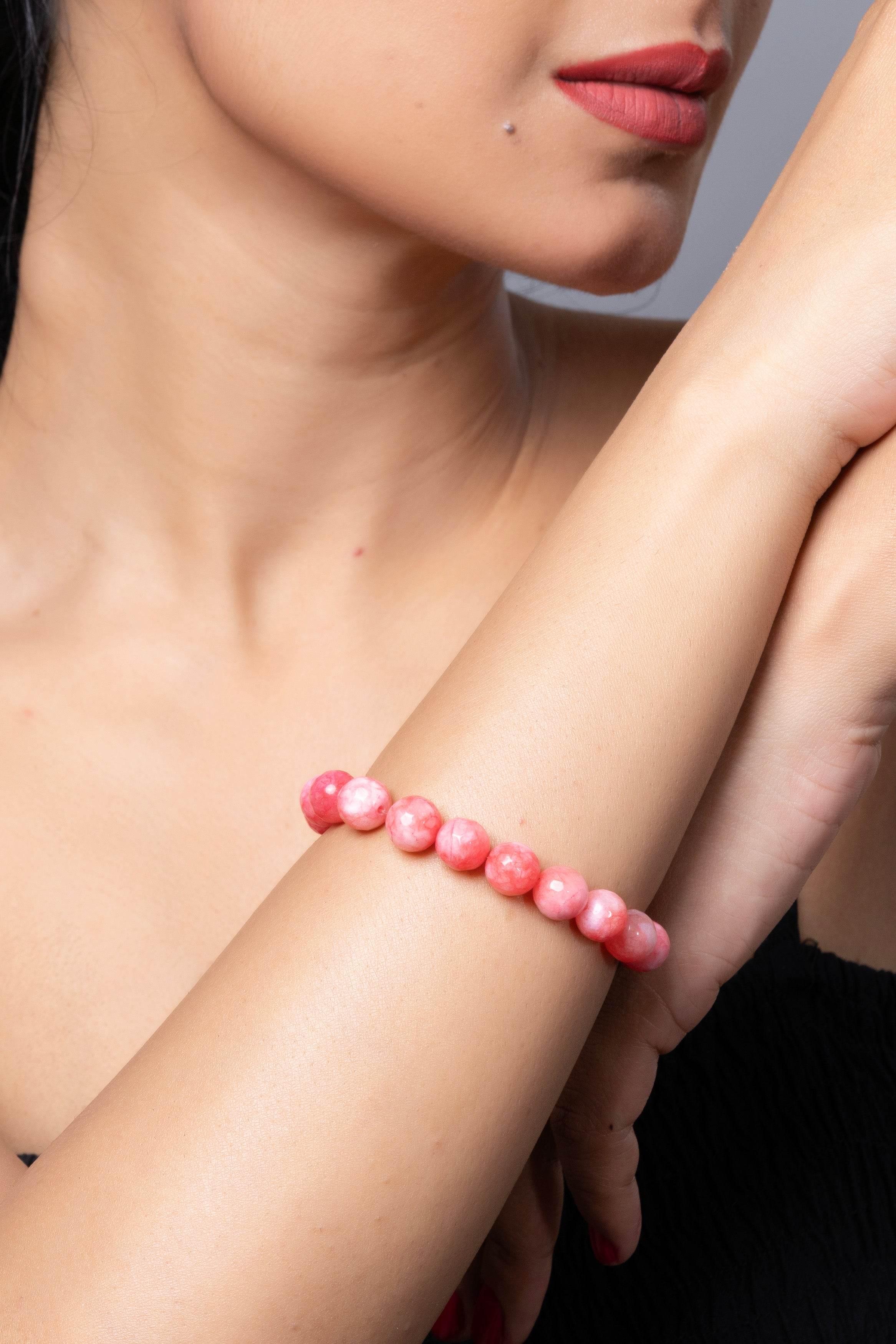 Handmade Semi Precious Peach Argentina Rhodochrosite Unisex Bracelet for Elegant Everyday Wear - Lookandadorn.com