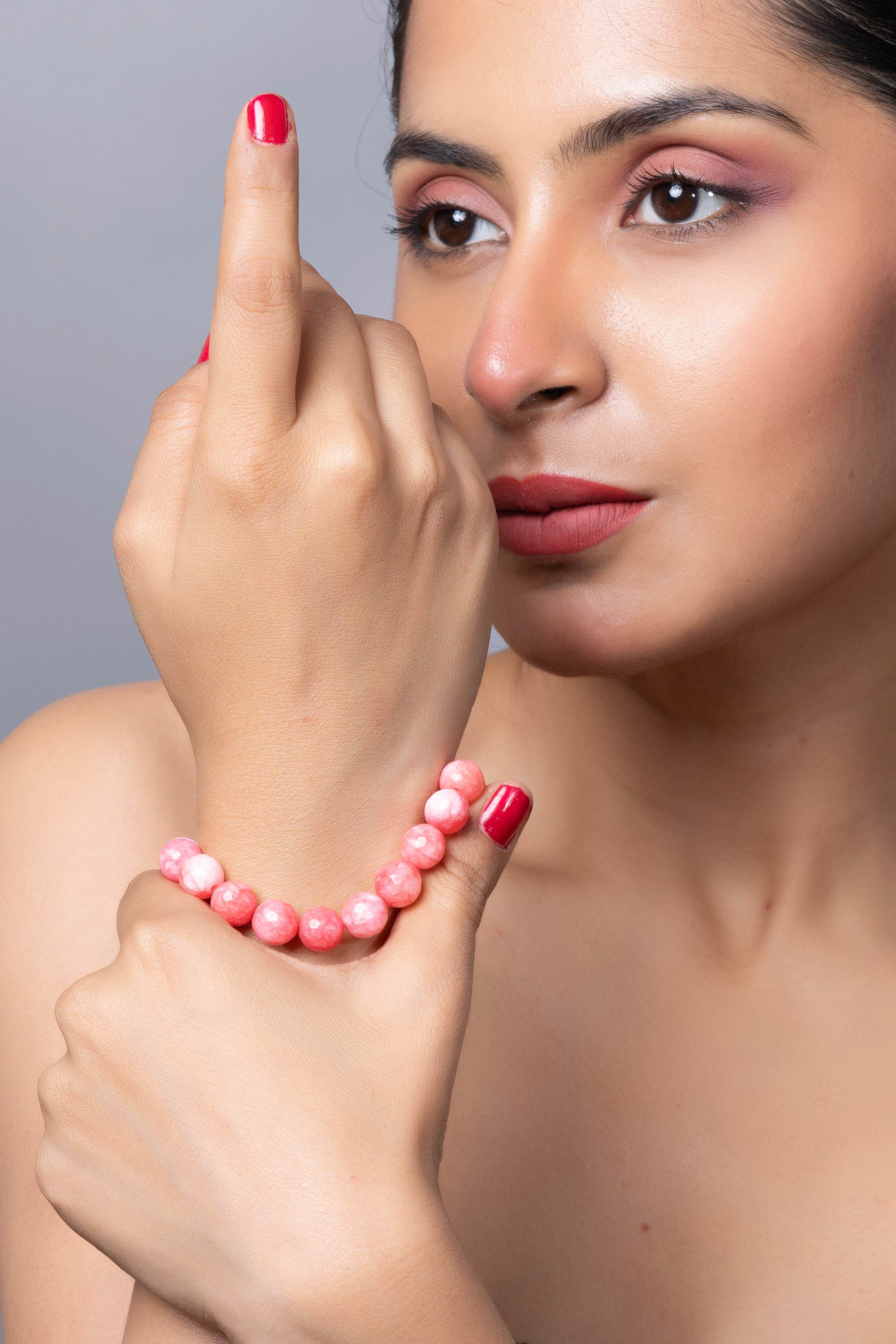 Handmade Semi Precious Peach Argentina Rhodochrosite Unisex Bracelet for Elegant Everyday Wear - Lookandadorn.com