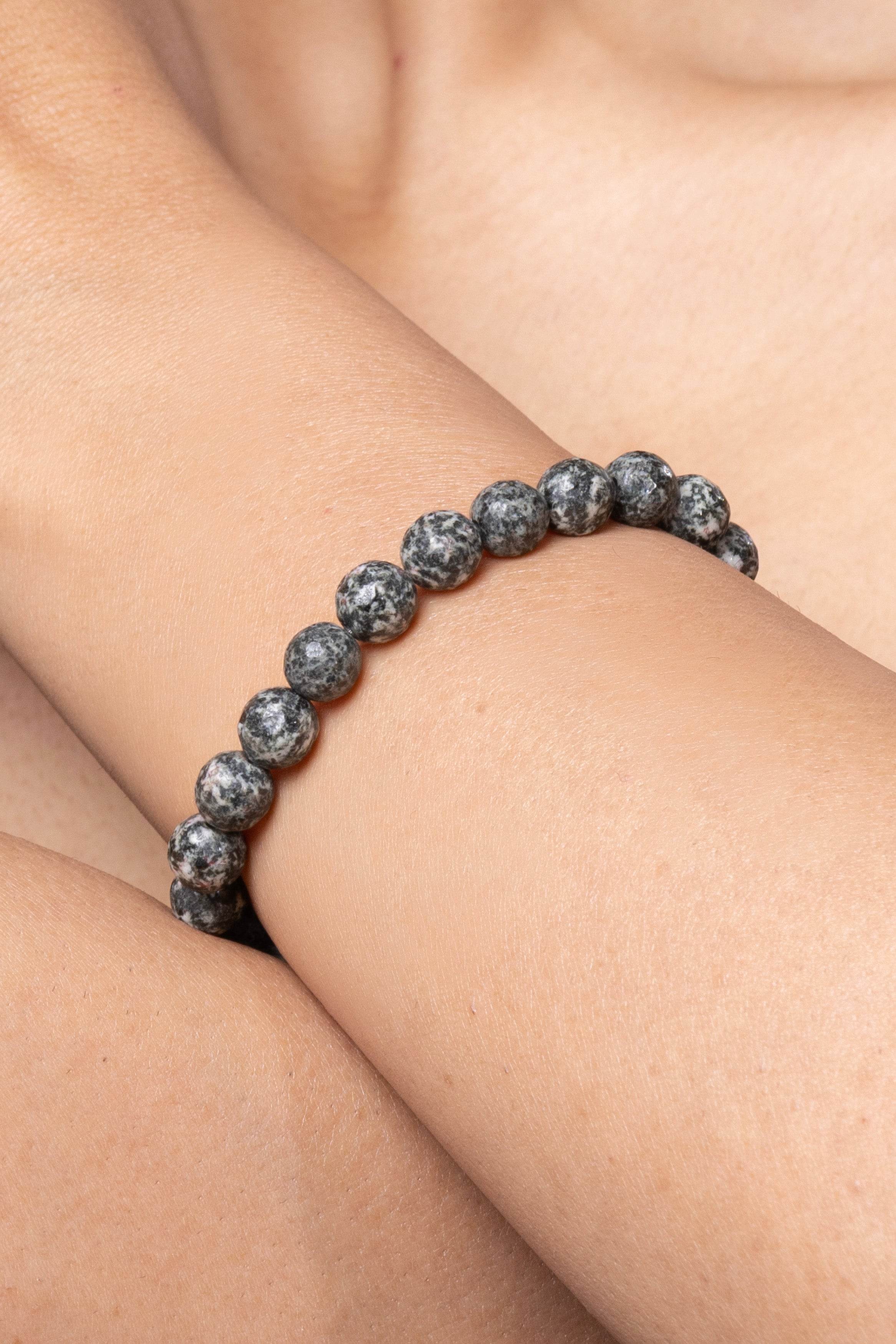 Handmade Semi Precious Gray Snowflake Obsidian Unisex Bracelet for Elegant Everyday Wear - Lookandadorn.com