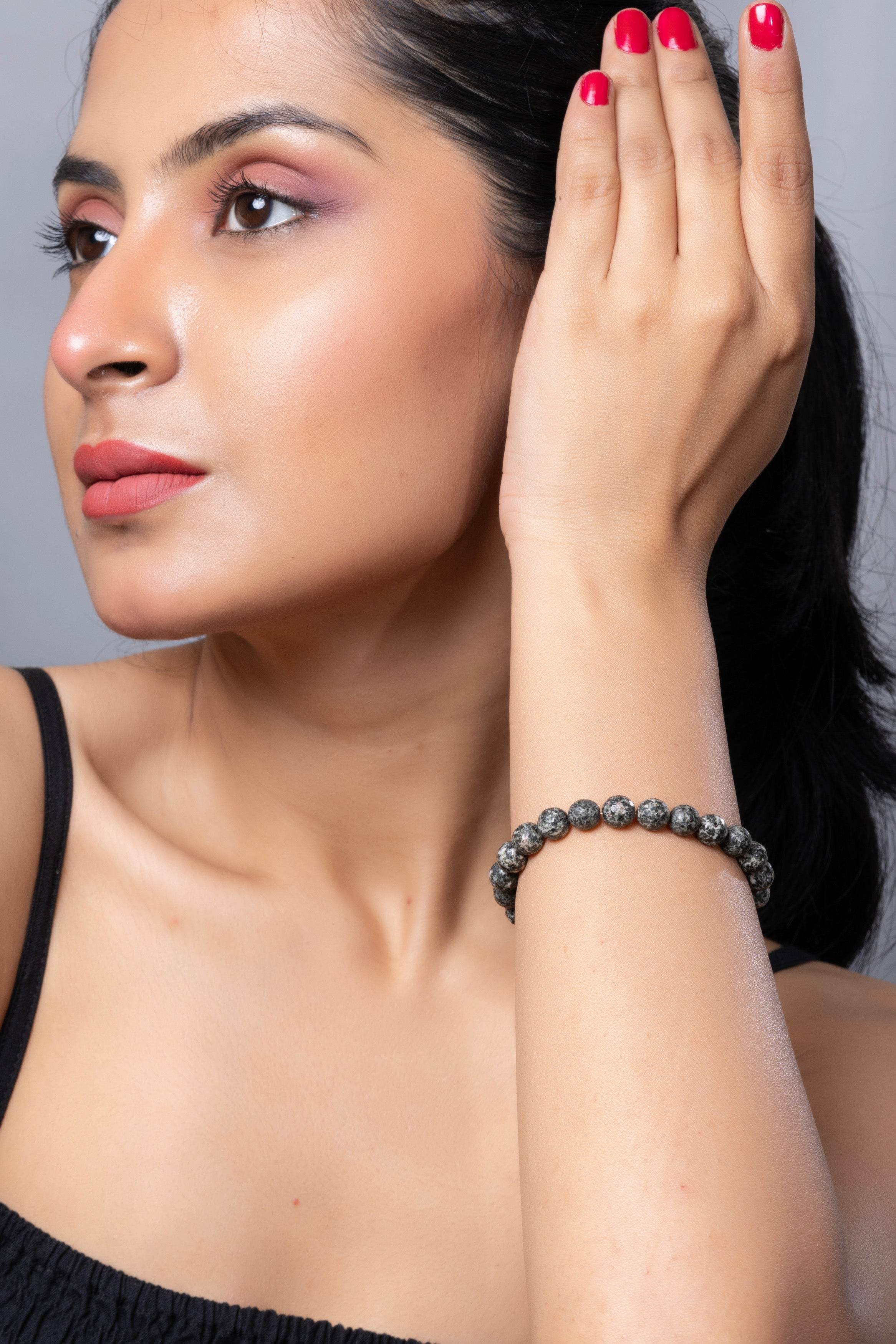 Handmade Semi Precious Gray Snowflake Obsidian Unisex Bracelet for Elegant Everyday Wear - Lookandadorn.com