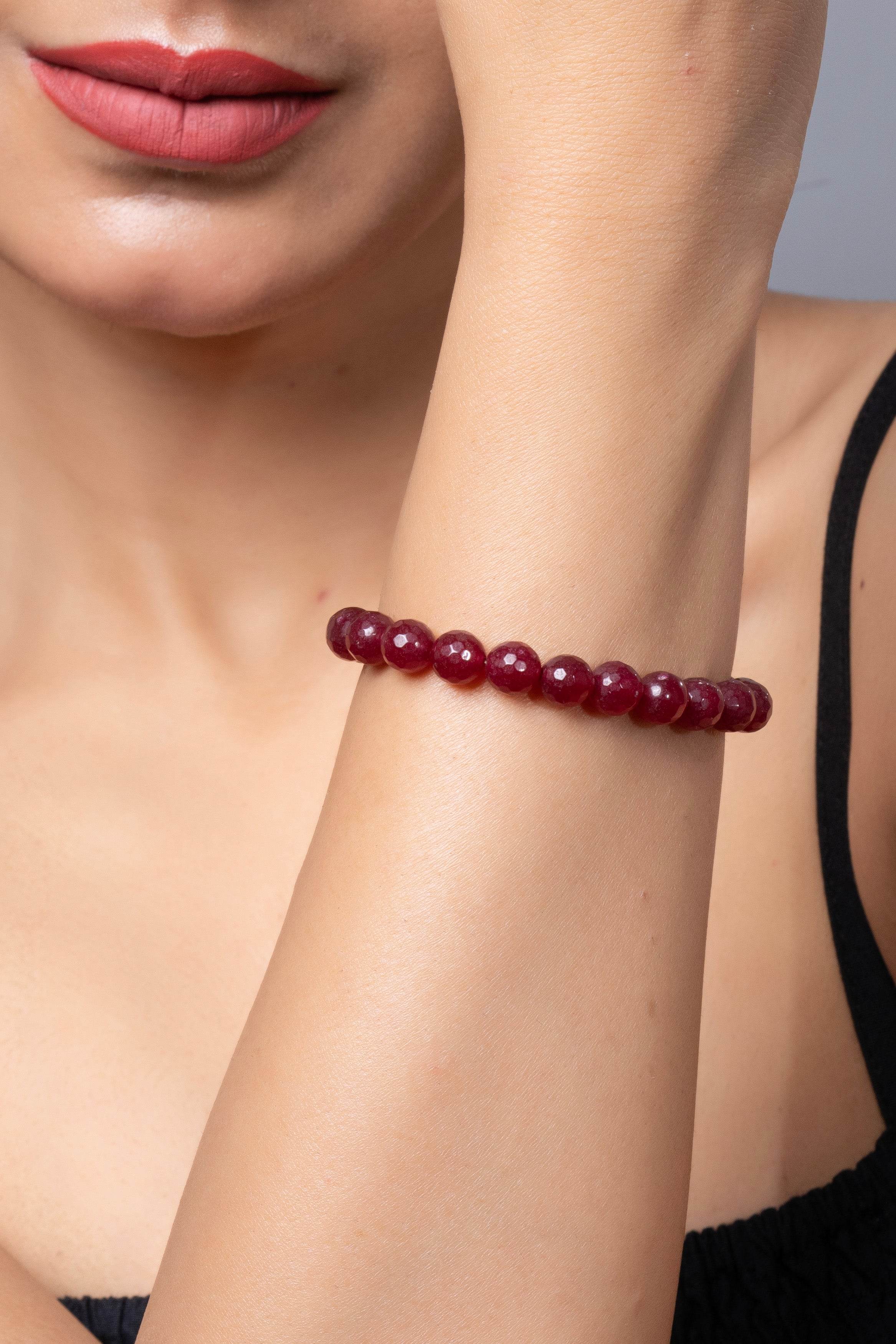 Handmade Bracelet - Semi Precious Maroon Onyx Unisex for Elegant Everyday Wear - Lookandadorn.com