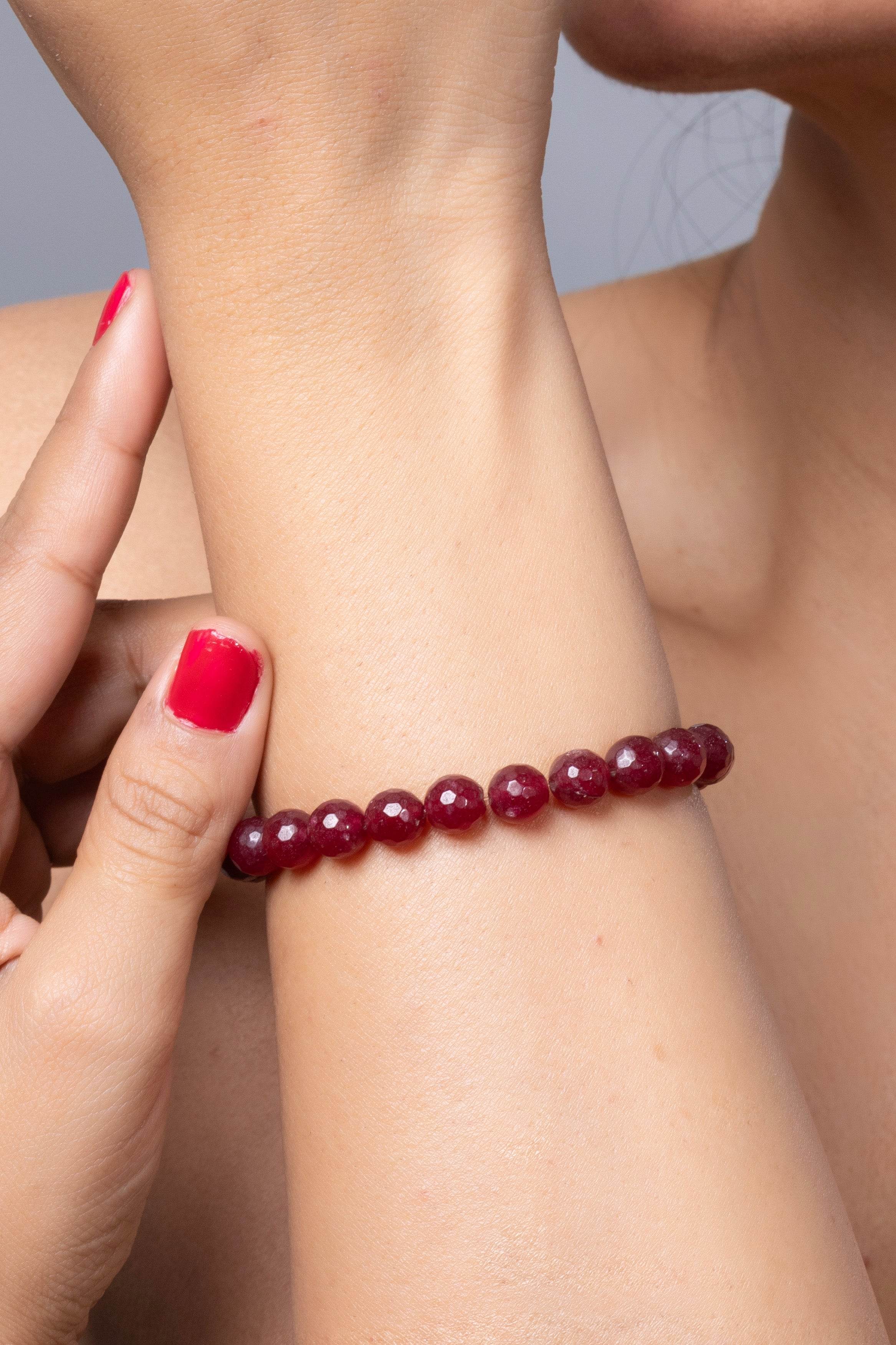 Handmade Bracelet - Semi Precious Maroon Onyx Unisex for Elegant Everyday Wear - Lookandadorn.com