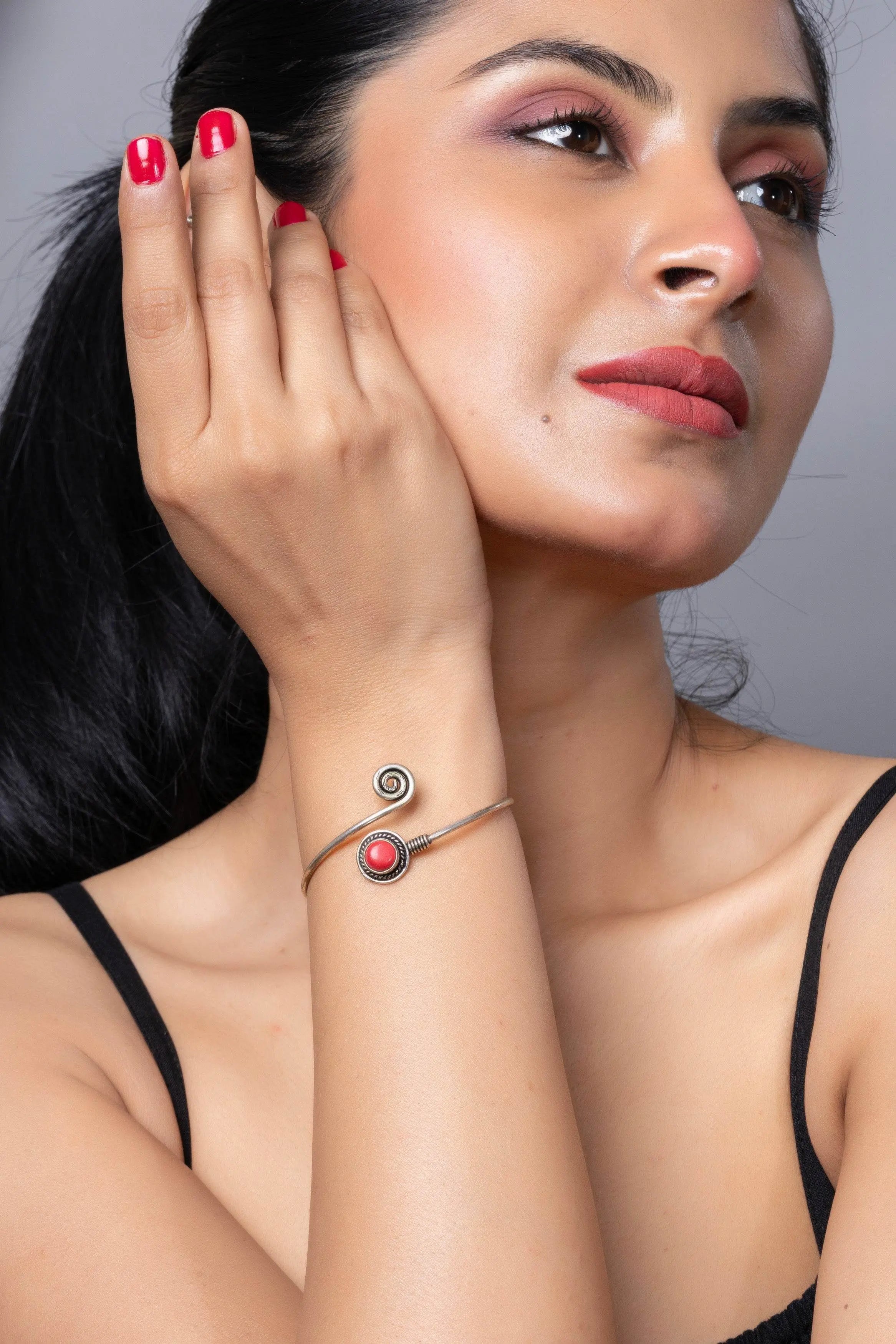 Oxidised Bangles: Red Twisted Silver Bangles for Elegant Everyday Wear - Lookandadorn.com