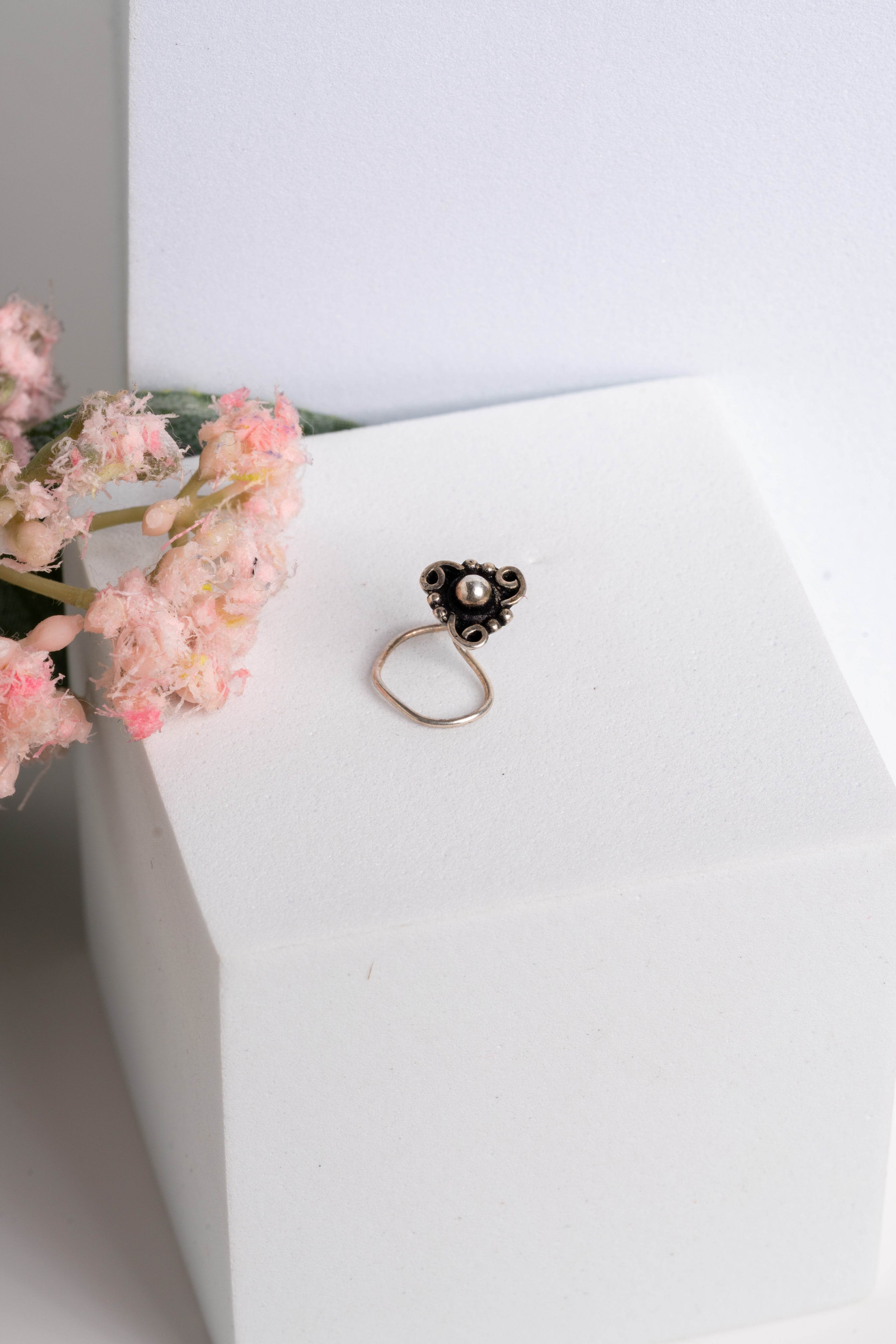 92.5 Pure Silver Nose Pin - Piercing Silver Nosepin Design - Lookandadorn.com