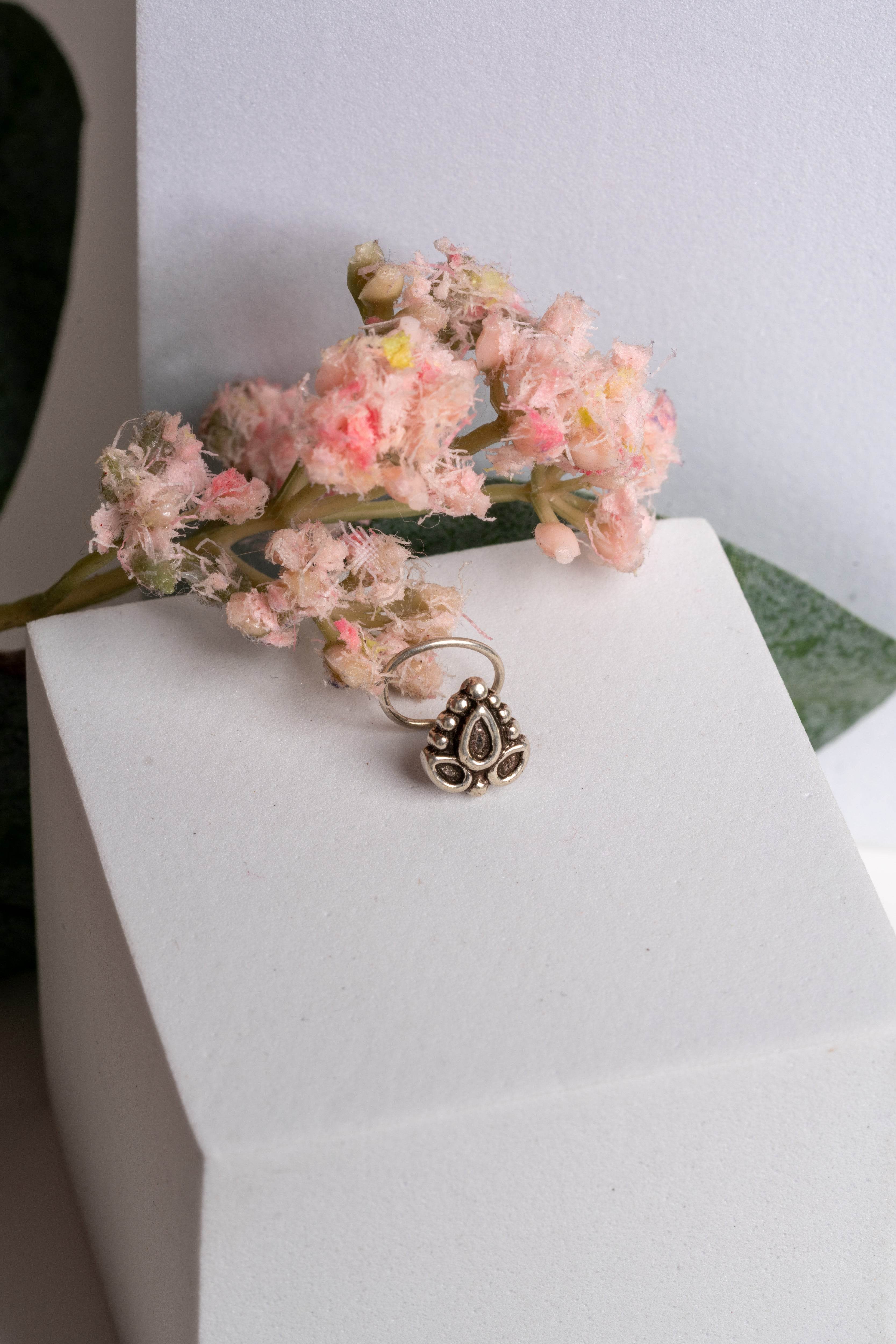 92.5 Pure Silver Nose Pin - Piercing Silver Nosepin Design - Lookandadorn.com