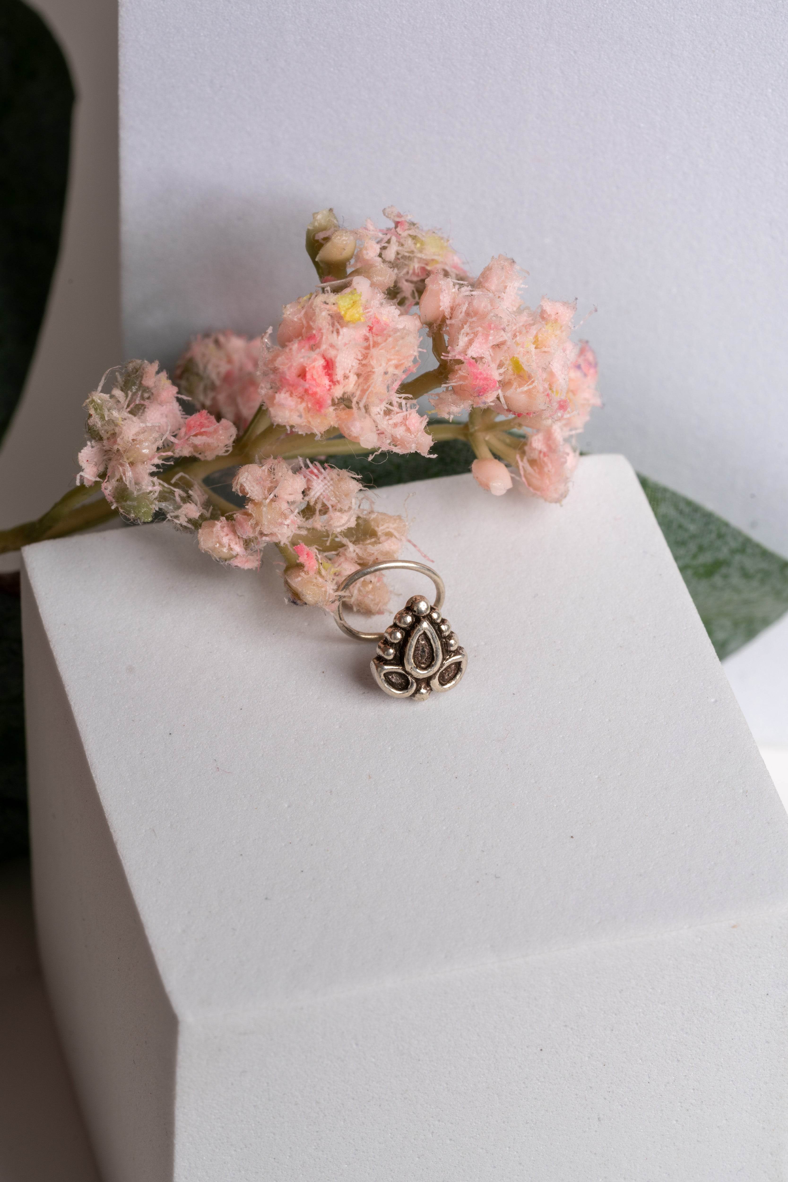 92.5 Pure Silver Nose Pin - Piercing Silver Nosepin Design - Lookandadorn.com