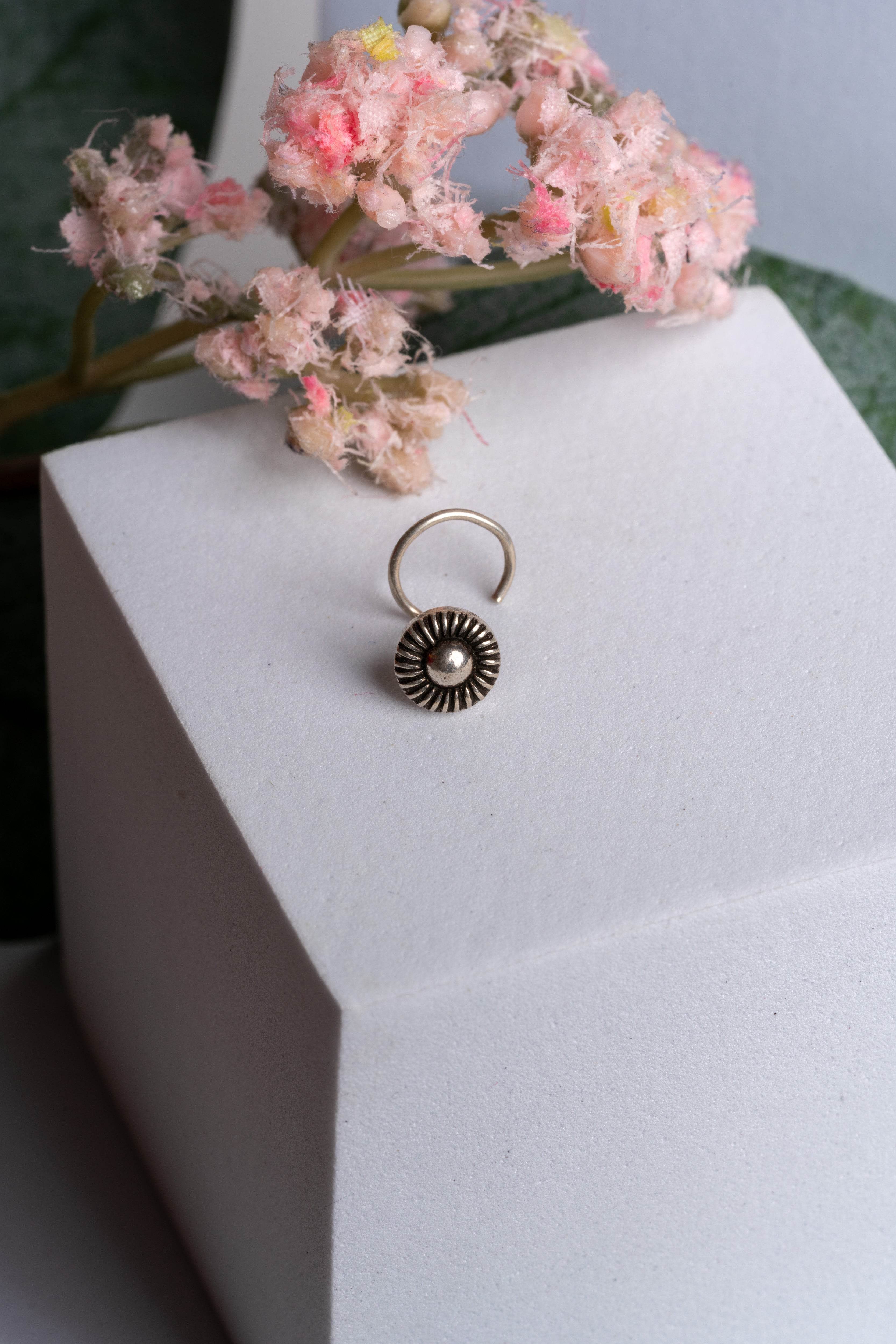 92.5 Pure Silver Nose Pin - Piercing Silver Nosepin Design - Lookandadorn.com