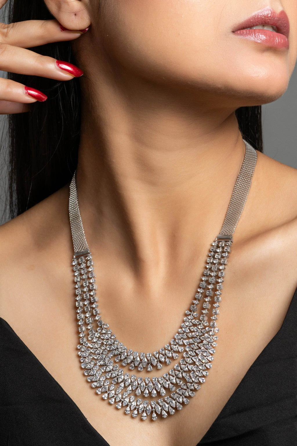 Designer White American Diamond Sterling Silver Necklace - Lookandadorn.com