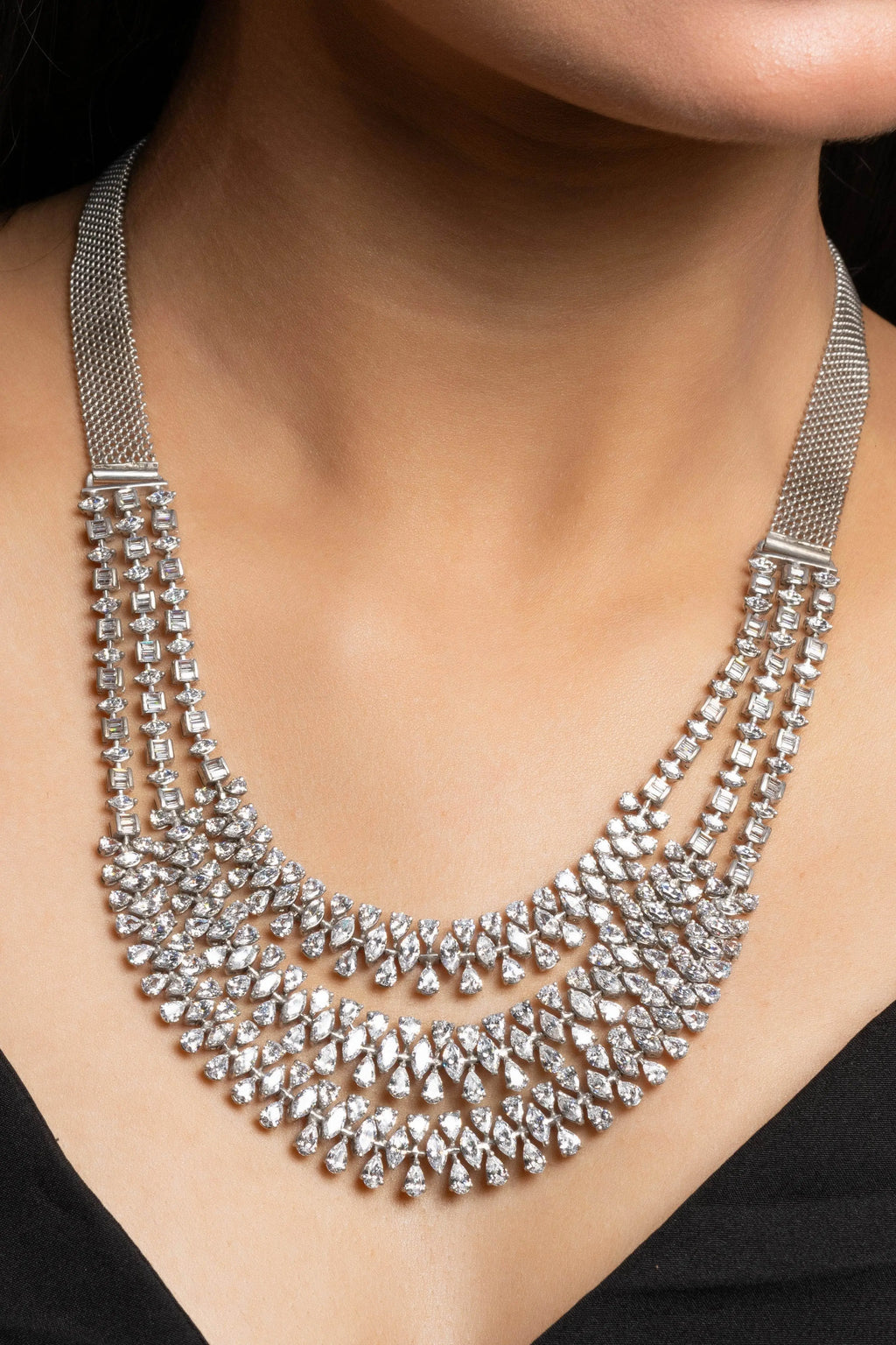 Designer White American Diamond Sterling Silver Necklace - Lookandadorn.com