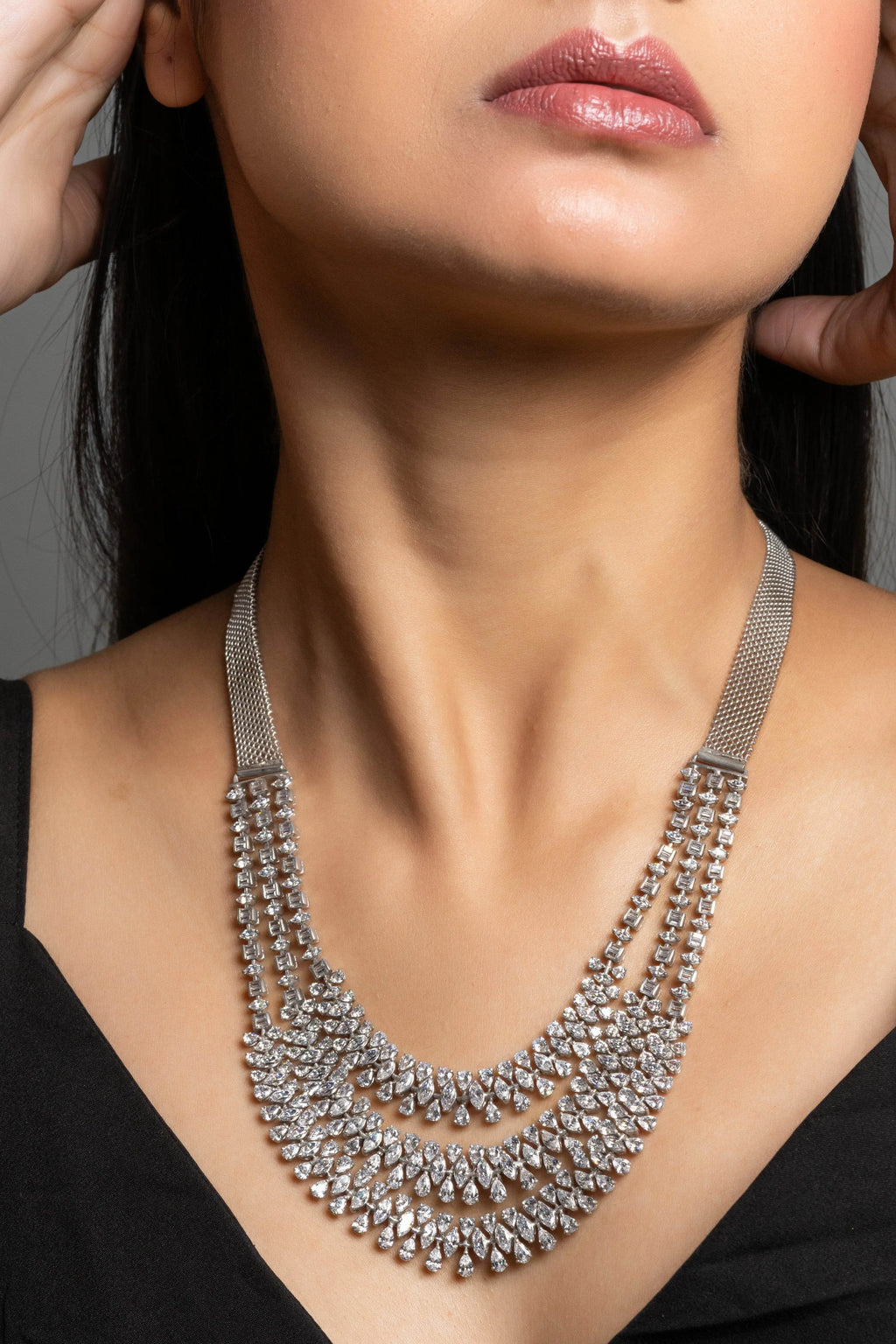 Designer White American Diamond Sterling Silver Necklace - Lookandadorn.com