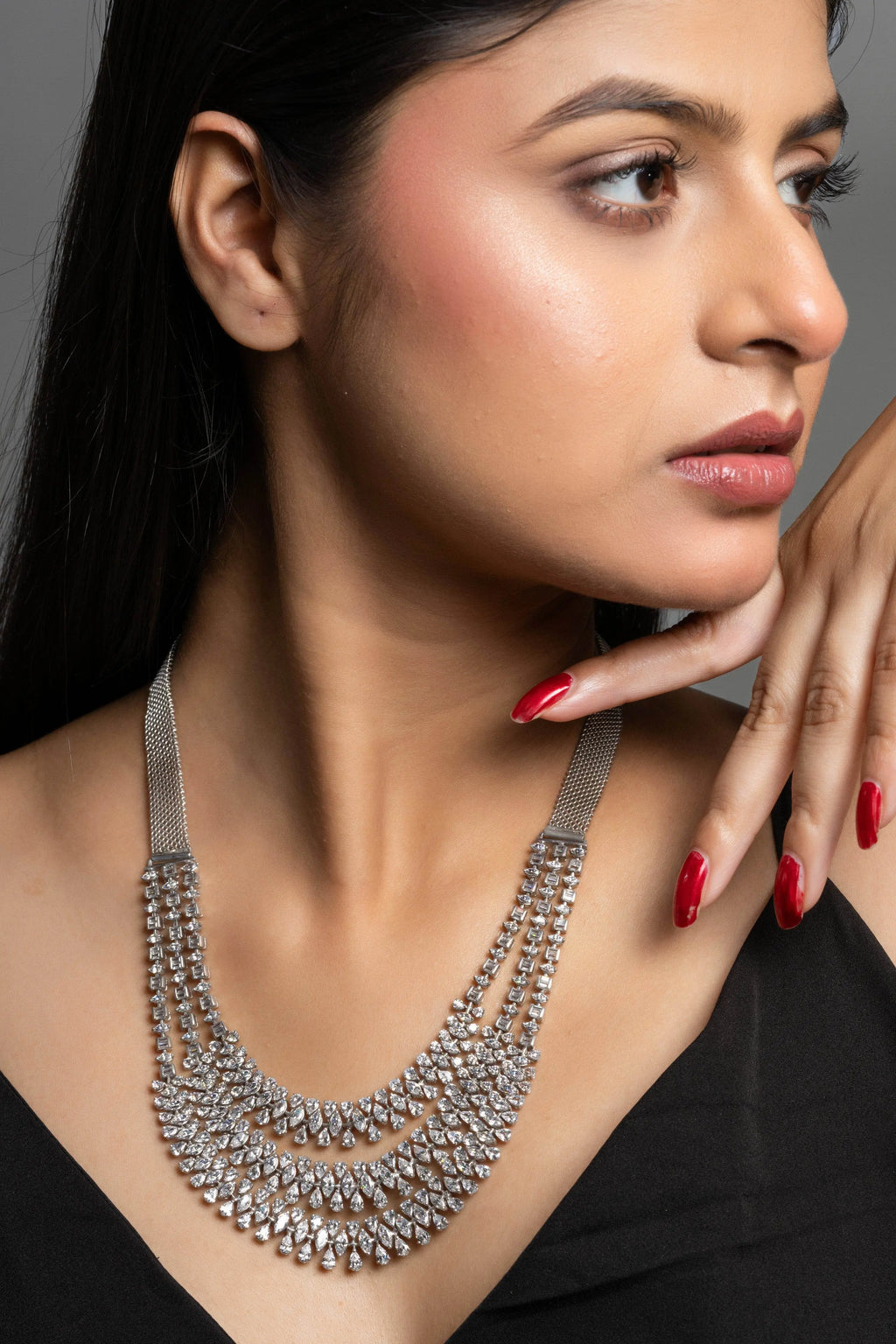 Designer White American Diamond Sterling Silver Necklace - Lookandadorn.com