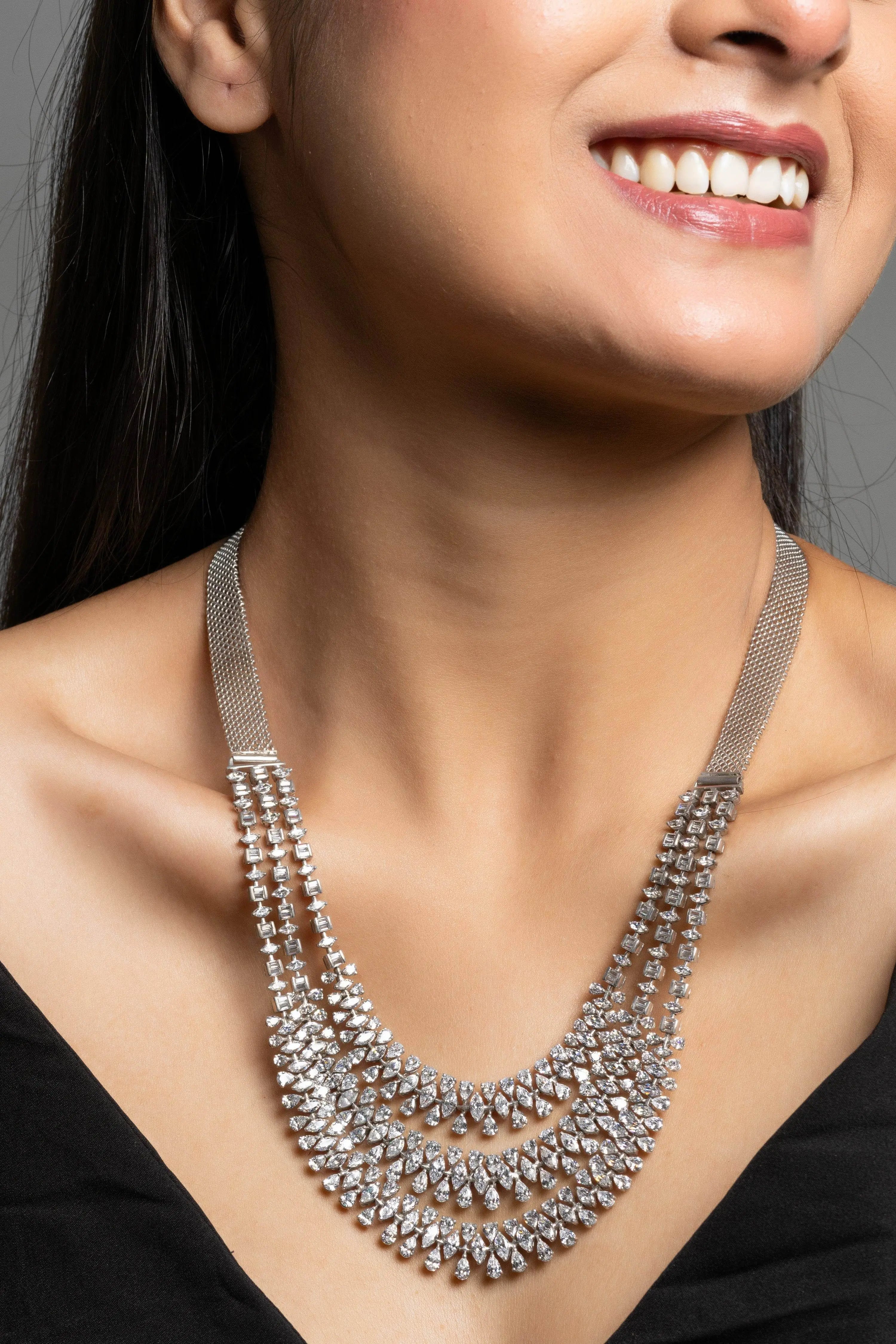 Designer White American Diamond Sterling Silver Necklace - Lookandadorn.com