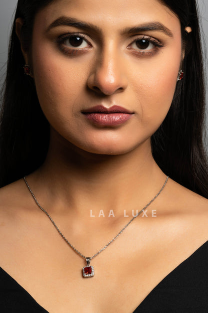 Orange Sapphire American Diamond Sterling Silver Necklace Set - Lookandadorn.com