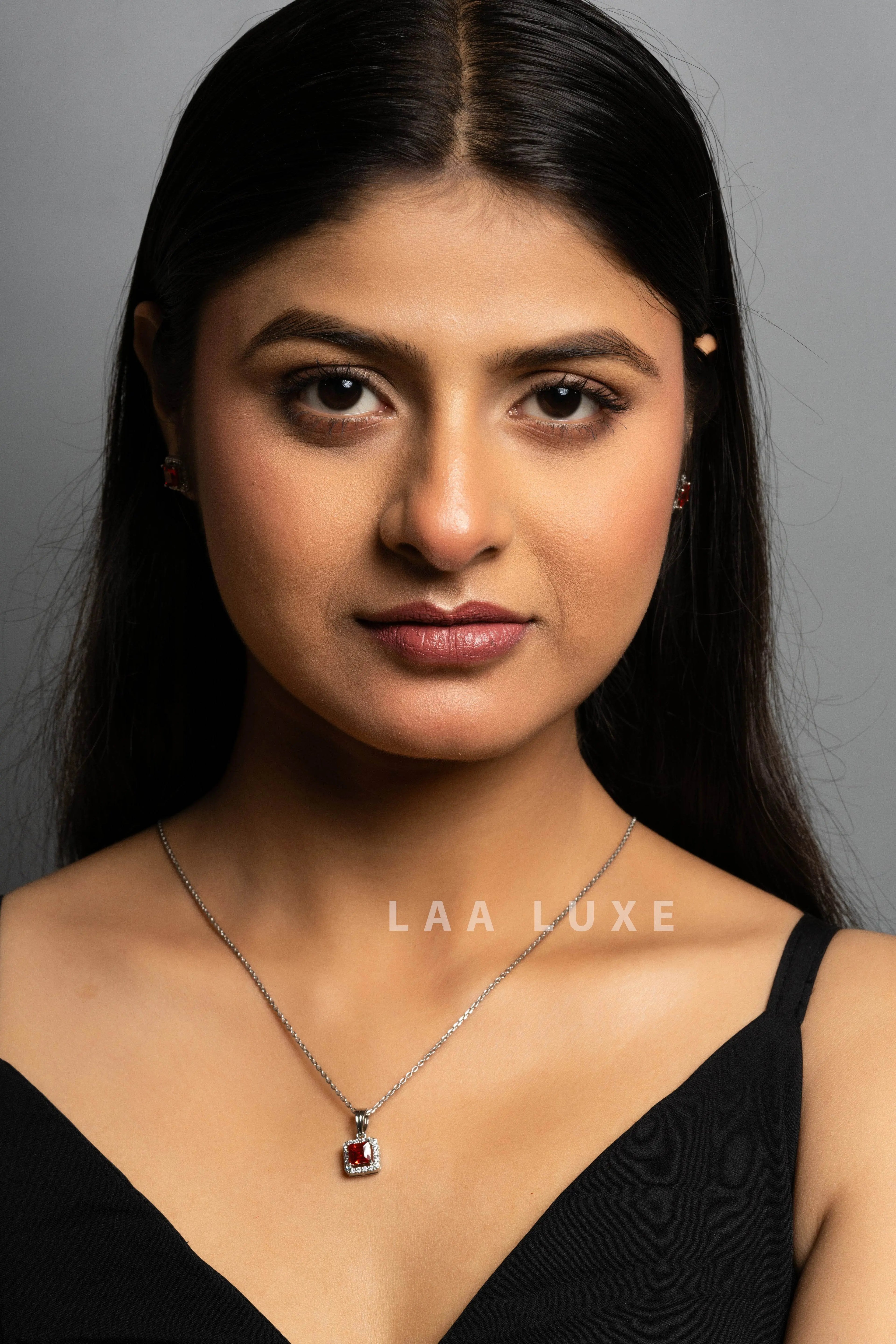 Orange Sapphire American Diamond Sterling Silver Necklace Set - Lookandadorn.com
