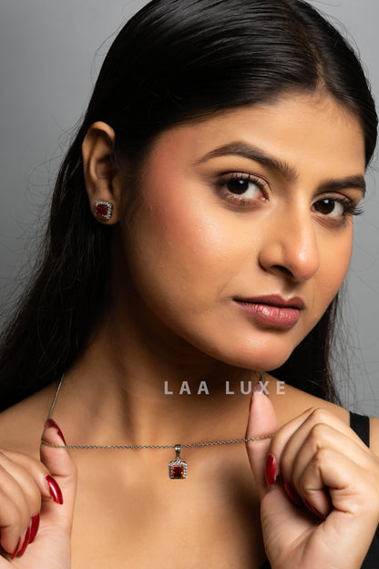 Orange Sapphire American Diamond Sterling Silver Necklace Set - Lookandadorn.com