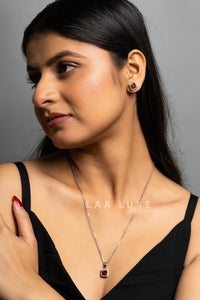 Orange Sapphire American Diamond Sterling Silver Necklace Set - Lookandadorn.com