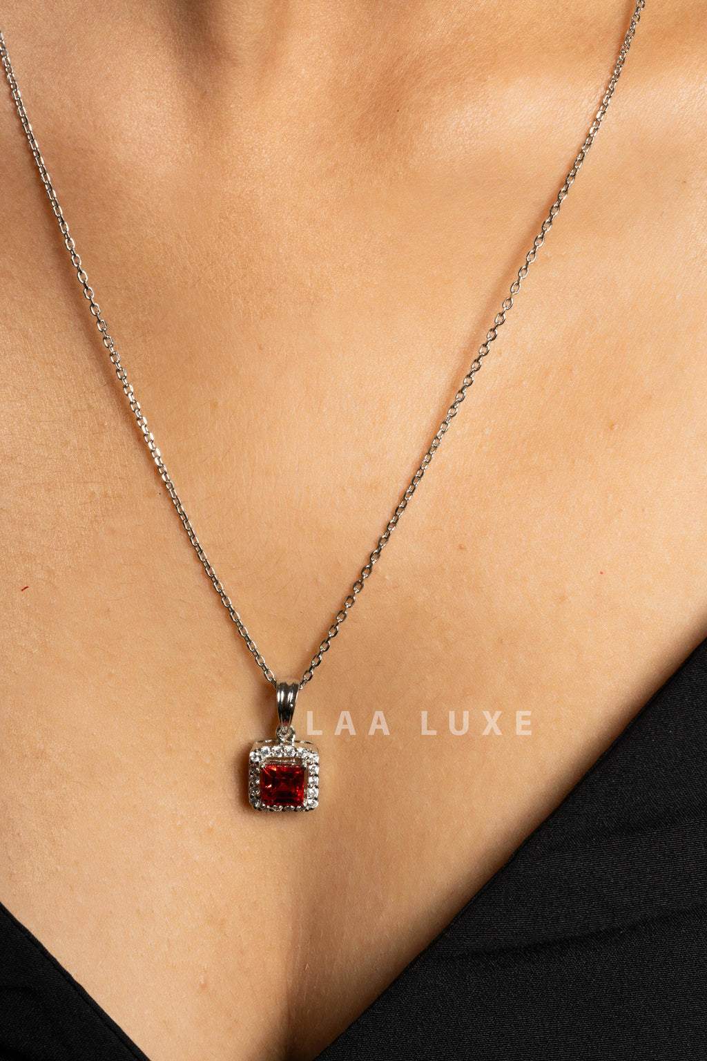 Orange Sapphire American Diamond Sterling Silver Necklace Set - Lookandadorn.com